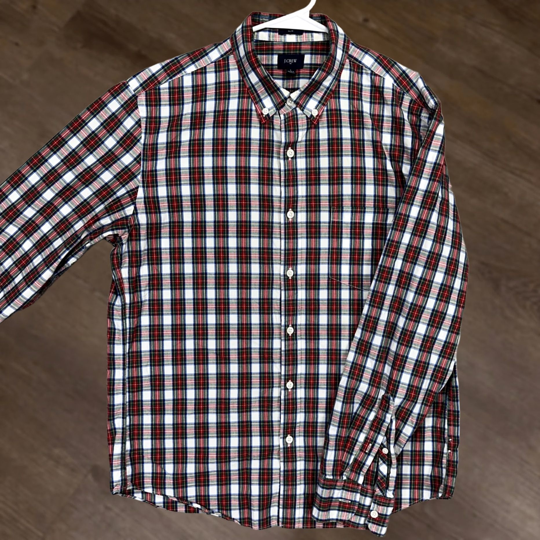 Vintage J Crew Mens Button Down Shirt Large Red White Plaid Long Sleeve Pocket Slim Fit Size US L / EU 52-54 / 3 - 1 Thumbnail