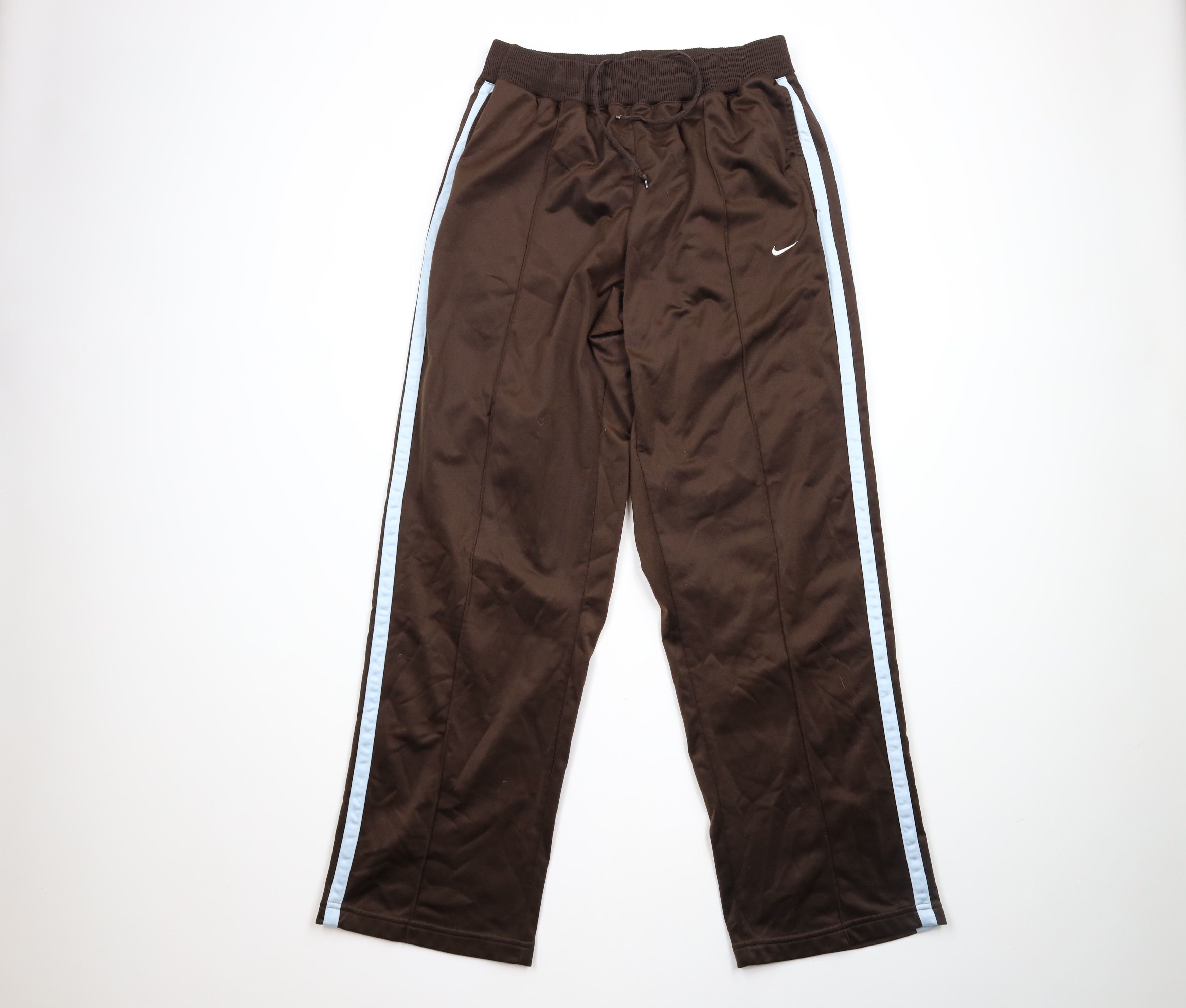 image of Nike Mini Swoosh Striped Wide Leg Sweatpants Brown, Men's (Size 38)