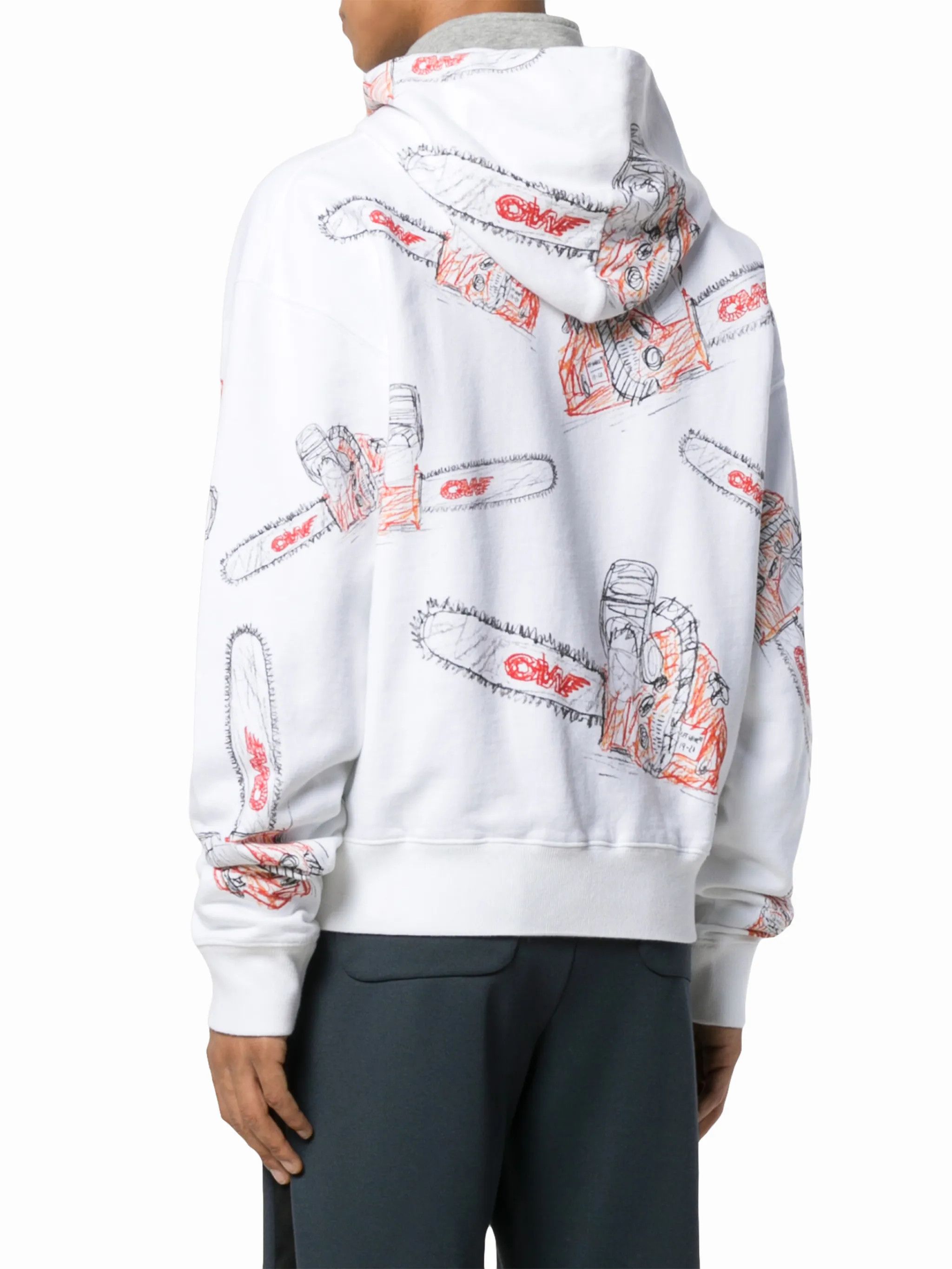 Off-White White Chainsaw Logo Print Oversized Hoodie Size US M / EU 48-50 / 2 - 4 Thumbnail