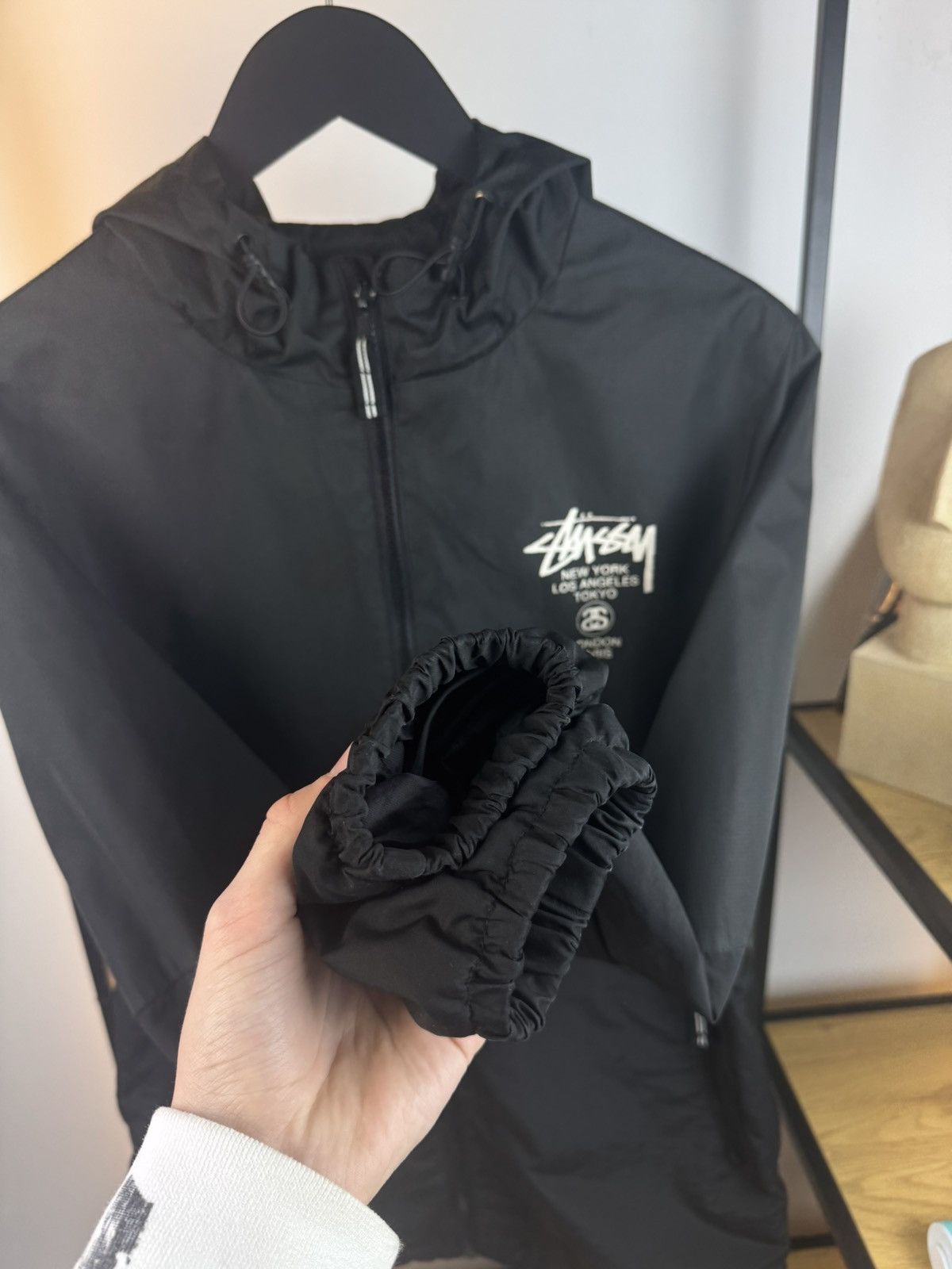 Stussy × Vintage Windbreaker Stussy Black Small Logo Men's M Cities Jacket Size US M / EU 48-50 / 2 - 5 Thumbnail