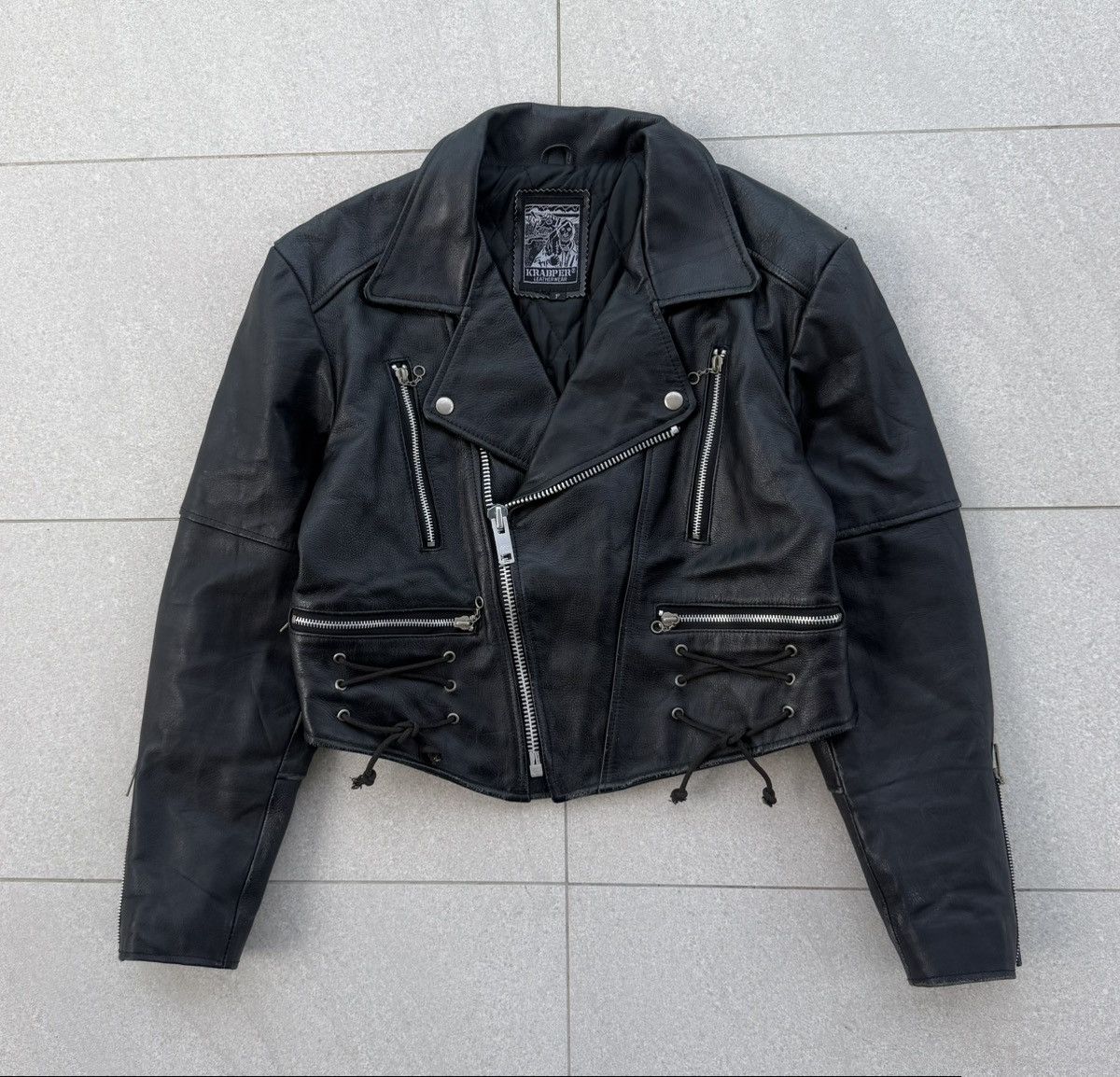 Japanese Brand Vintage KRABPER Genuine Leather Crop Biker Jacket Size M / US 6-8 / IT 42-44 - 14 Thumbnail