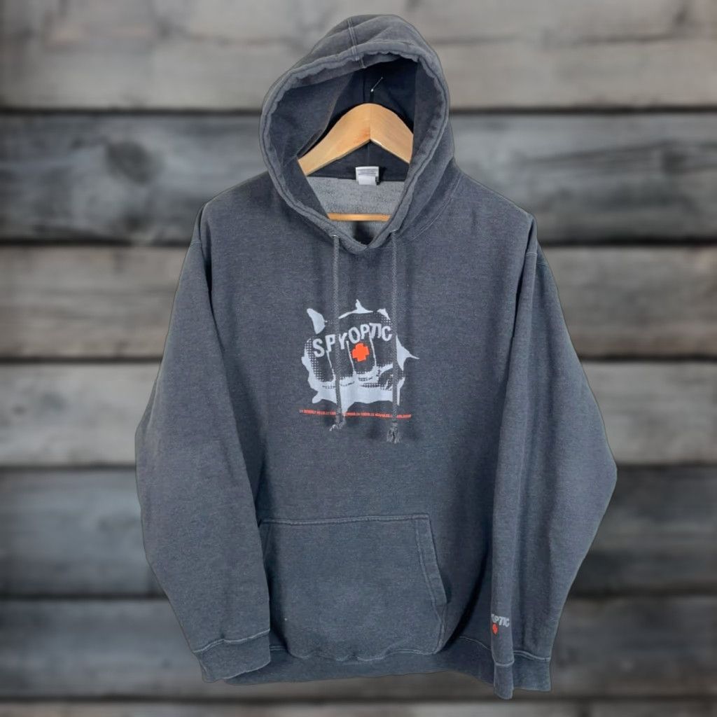 Vintage VINTAGE SPY Optic Hoodie Men L Gray Heavyweight USA Made 90s Surf Graphic Print Pockets Size US L / EU 52-54 / 3 - 1 Thumbnail