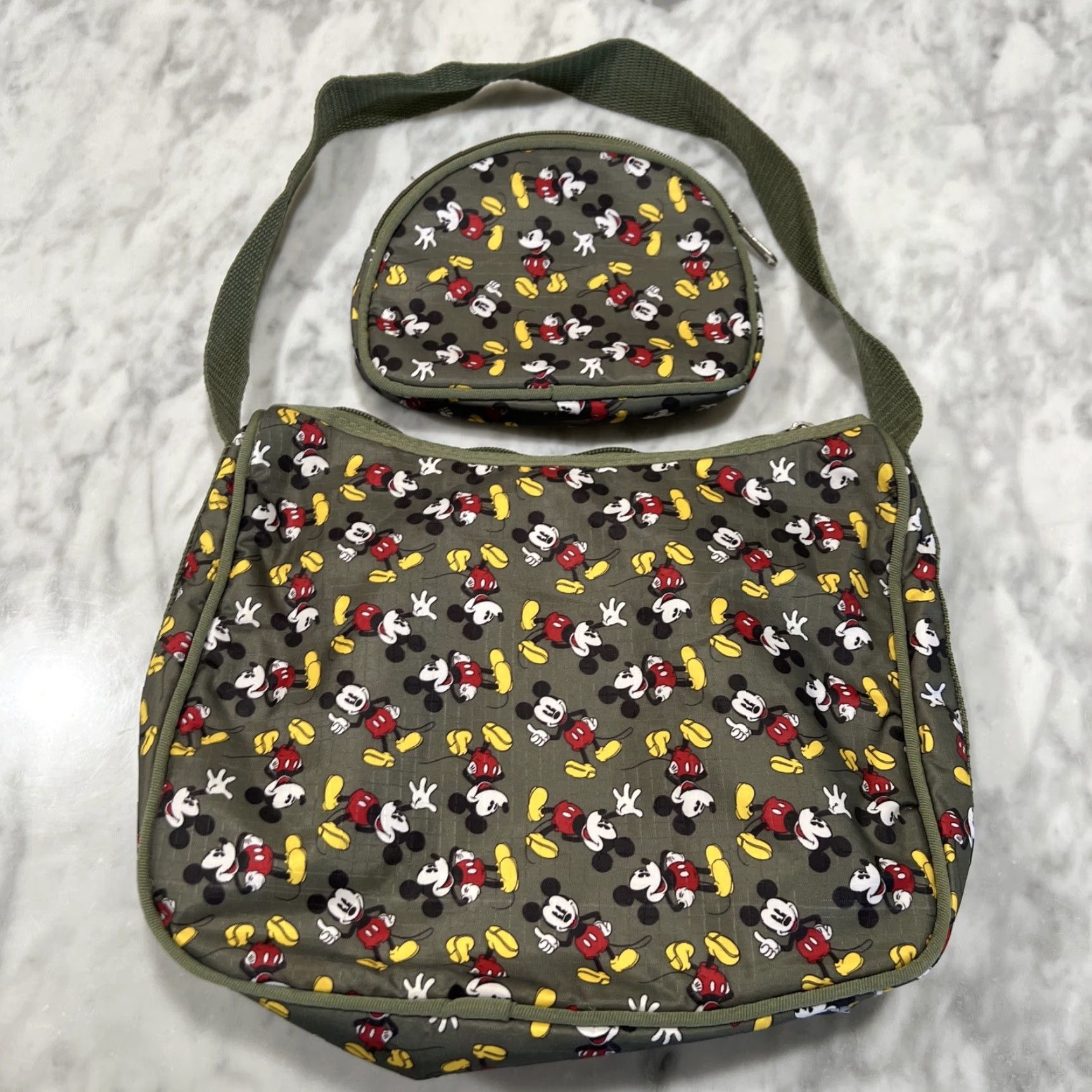 Disney Disney Mickey Mouse Travel Purse With Make Up Bag Pouch Olive Green All Over Size ONE SIZE - 2 Thumbnail