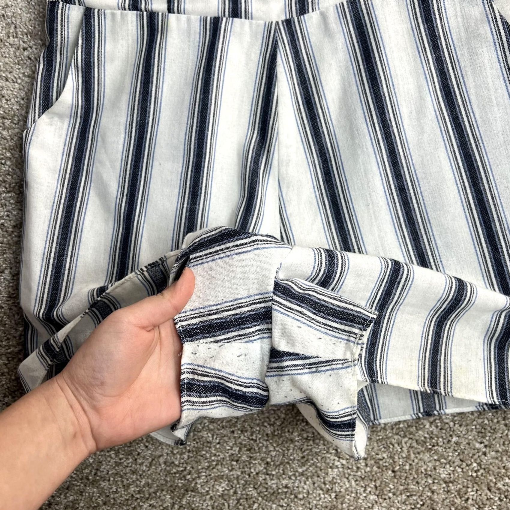 Vintage Altar'd State Romper Womens Large White Striped Pockets Zip Summer Casual Sleeveless Square Neck Adjustable Straps Size 36" / US 14 / IT 50 - 4 Thumbnail