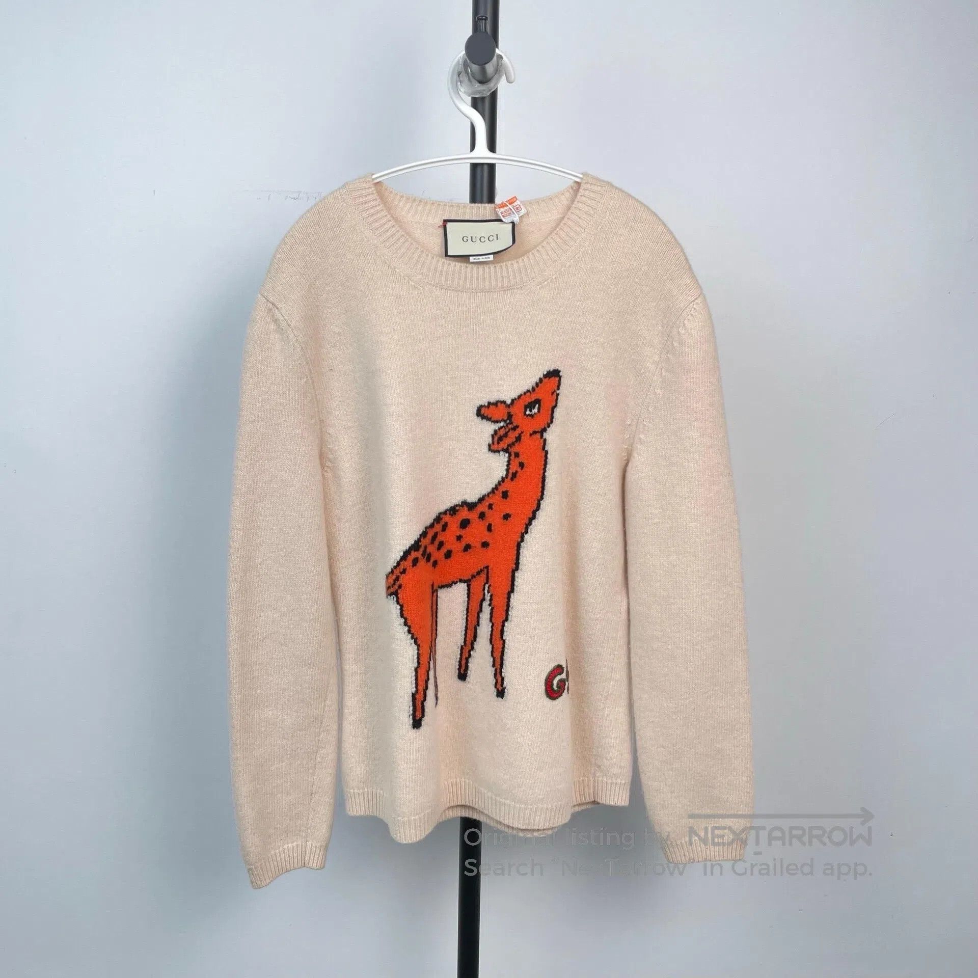 Gucci Guicci Beige Deer Pattern Letter Logo Knit Sweater| Size US XL / EU 56 / 4 - 1 Thumbnail