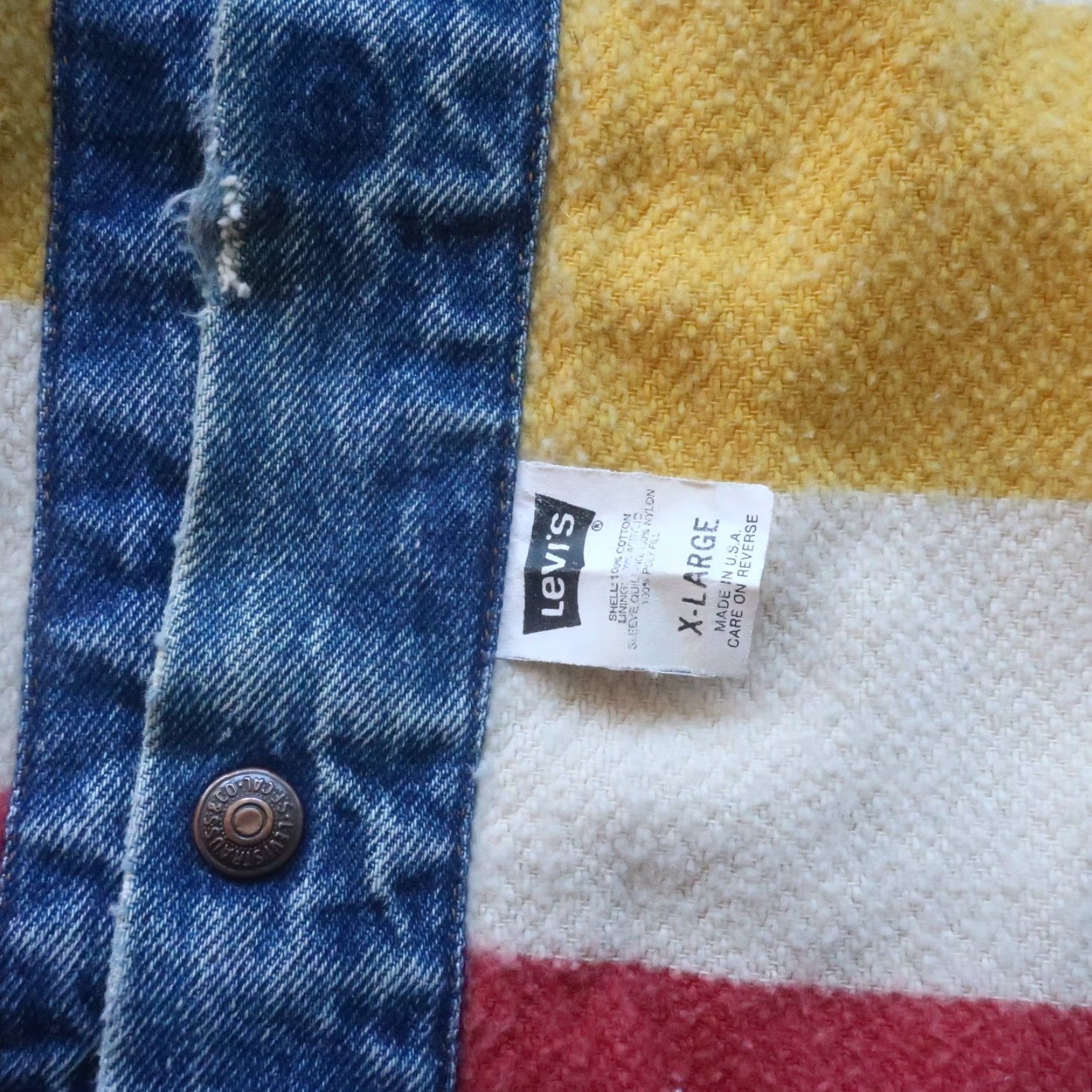 Levi's VINTAGE Levi's Trucker Jacket / Denim Jacket / Blanket Lined / Made in USA / X-Large / Men / Military Green / Wool / Denim / Jacket / 90s / Hudson Bay Size US 36 / EU 52 - 3 Thumbnail
