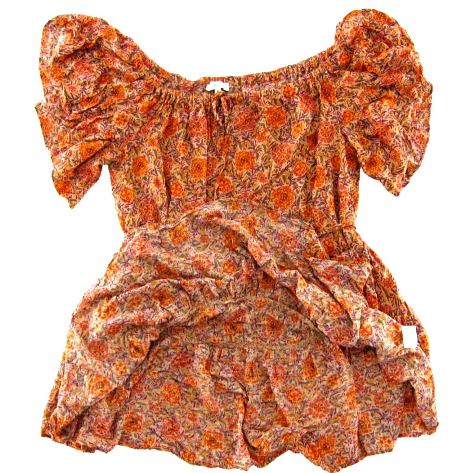Rachel Zoe Rachel Zoe 100% Rayon Off Shoulder Smock Sun Dress Medium Orange Floral Women's Shirt? Size M / US 6-8 / IT 42-44 - 5 Thumbnail