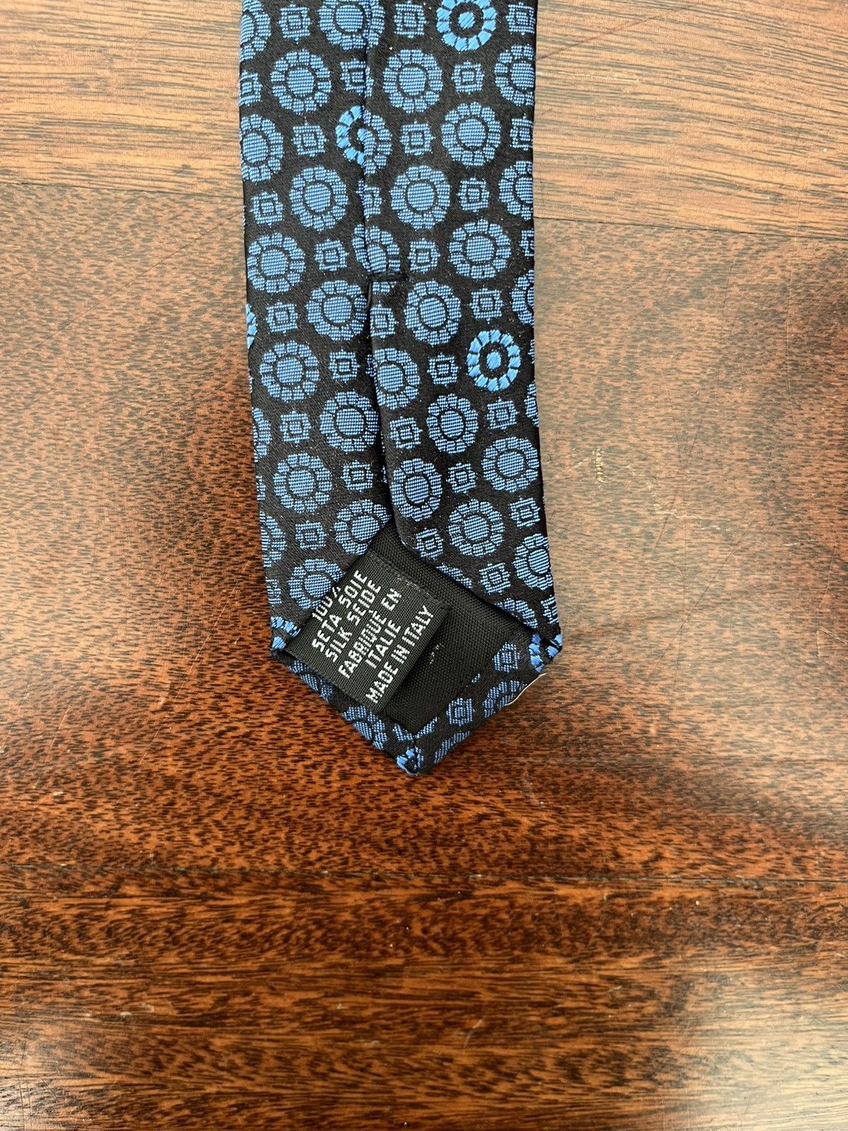 Longchamp Longchamp Blue And Black Circle Geometric Pattern Silk Tie Size ONE SIZE - 3 Thumbnail