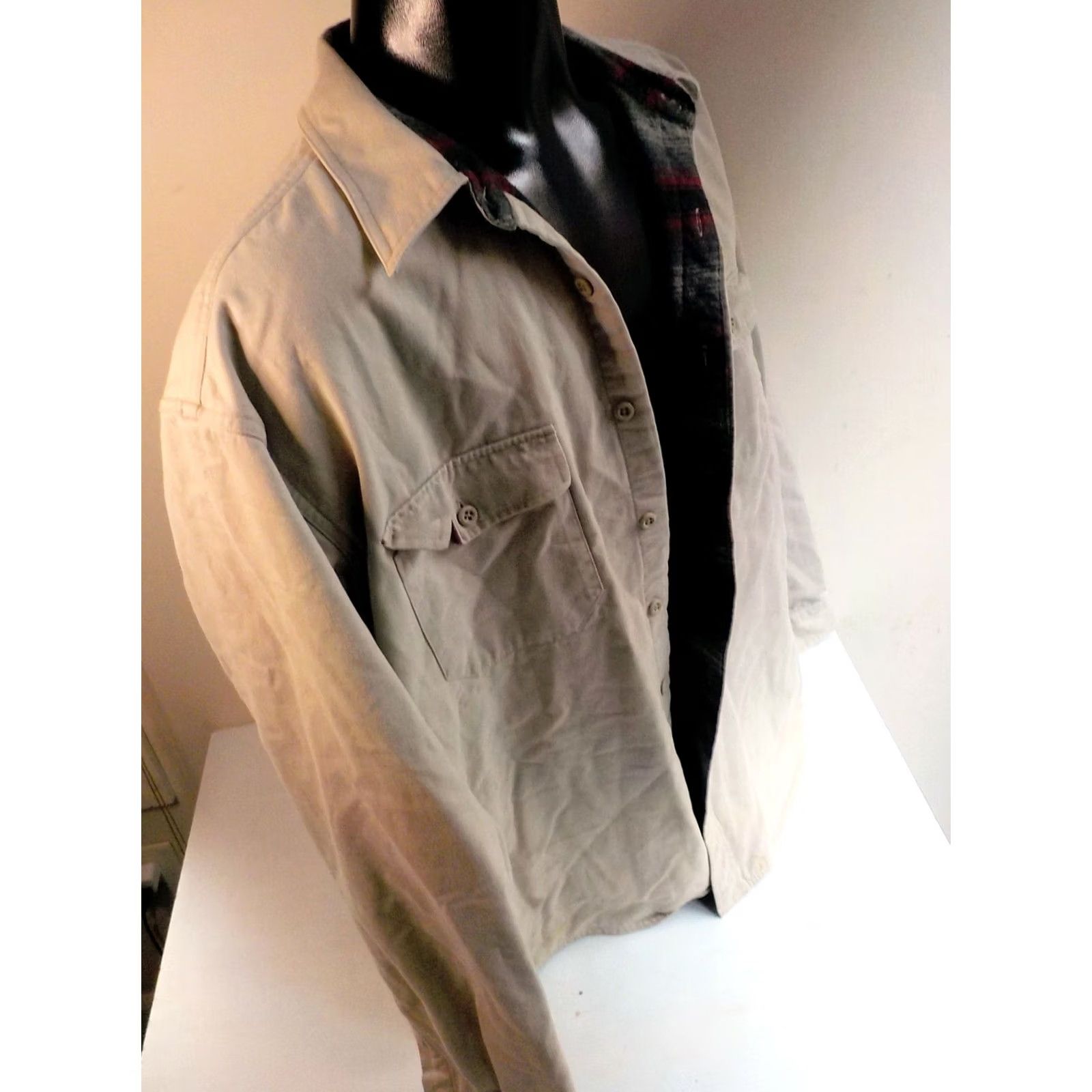 Eddie Bauer EDDIE BAUER Shacket Mens Shirt Jacket Beige Plaid Lined Wool 100% Cotton XL Button Pocket 2 Open Casual Vintage Bedtime? Size US XL / EU 56 / 4 - 3 Thumbnail