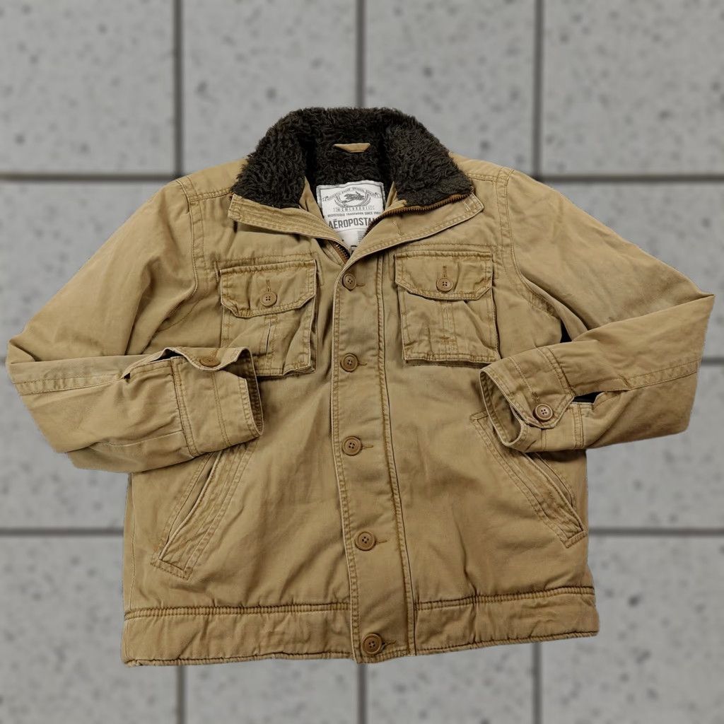 Vintage VTG Aéropostale Jacket Mens S Beige Cotton Chore Coat Lined Full Zip OG Logo Zipper Pockets Adventure Outdoor Workwear Size US S / EU 44-46 / 1 - 1 Thumbnail