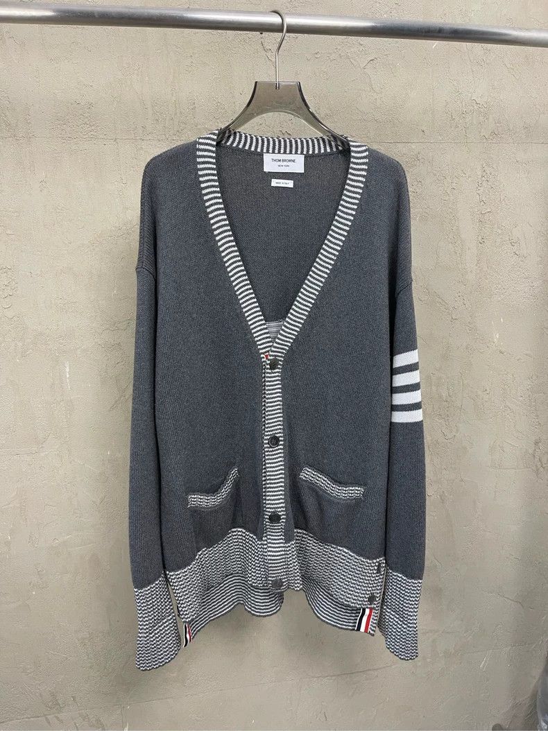 Thom Browne Thom browne Gray puppy four-striped knitted cardigan sweate Size US L / EU 52-54 / 3 - 1 Thumbnail