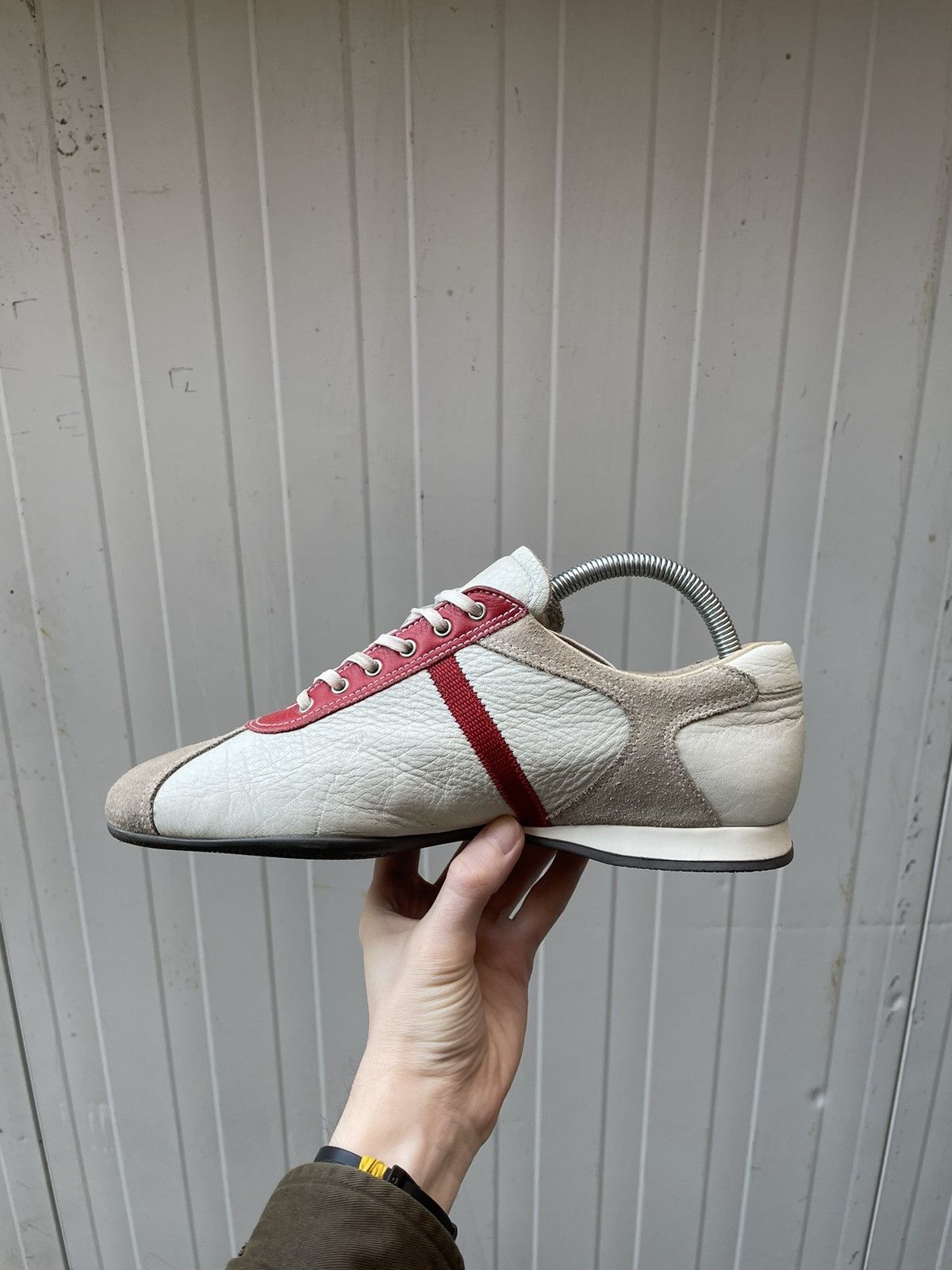 Miu Miu × Prada Vintage Italy Made 🇮🇹 Prada 3200 Red Stripe Leather Sneakers Size US 9.5 / IT 39.5 - 2 Thumbnail