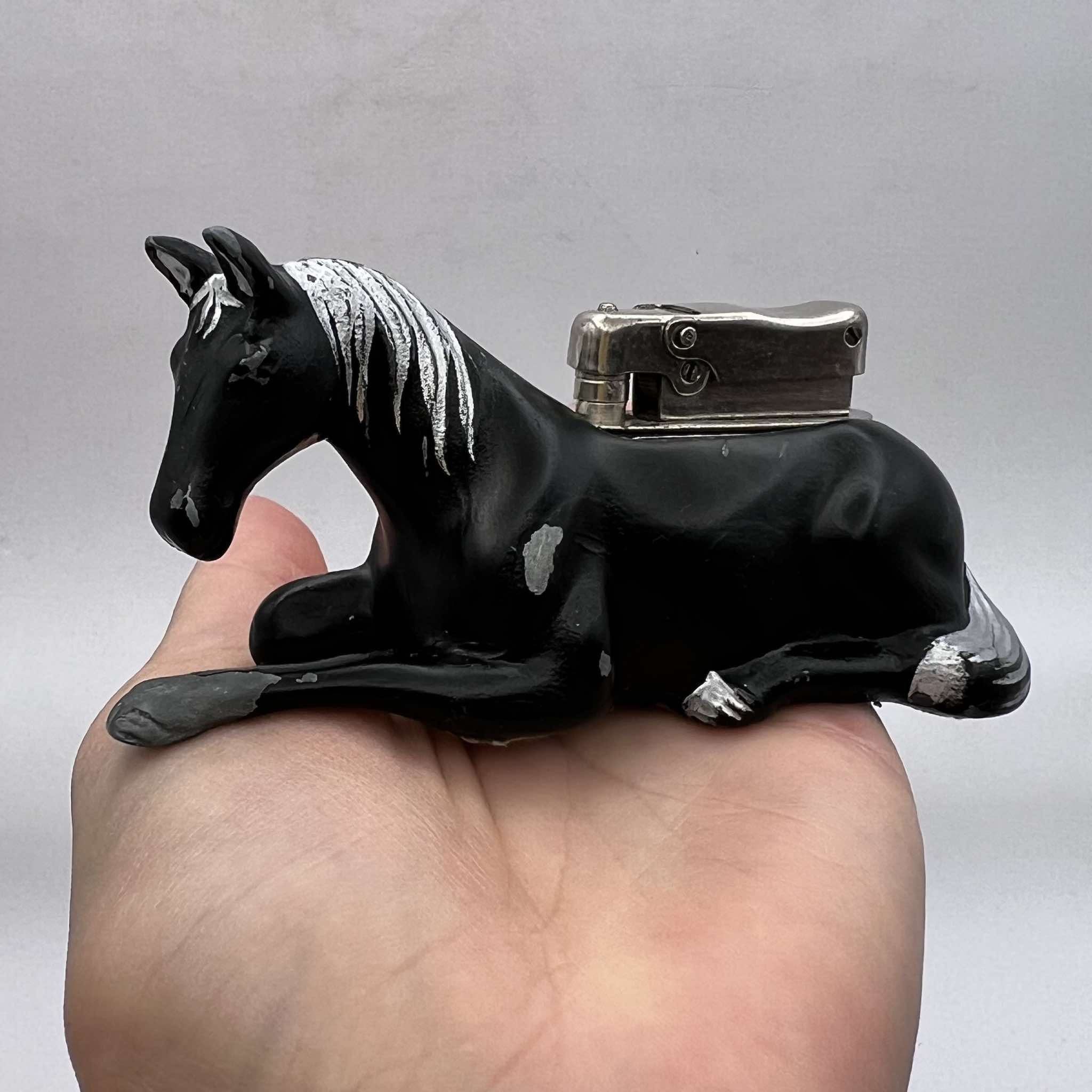 Vintage 1960's Vintage Desk Gasoline Lighter Horse Good Working Size ONE SIZE - 7 Thumbnail