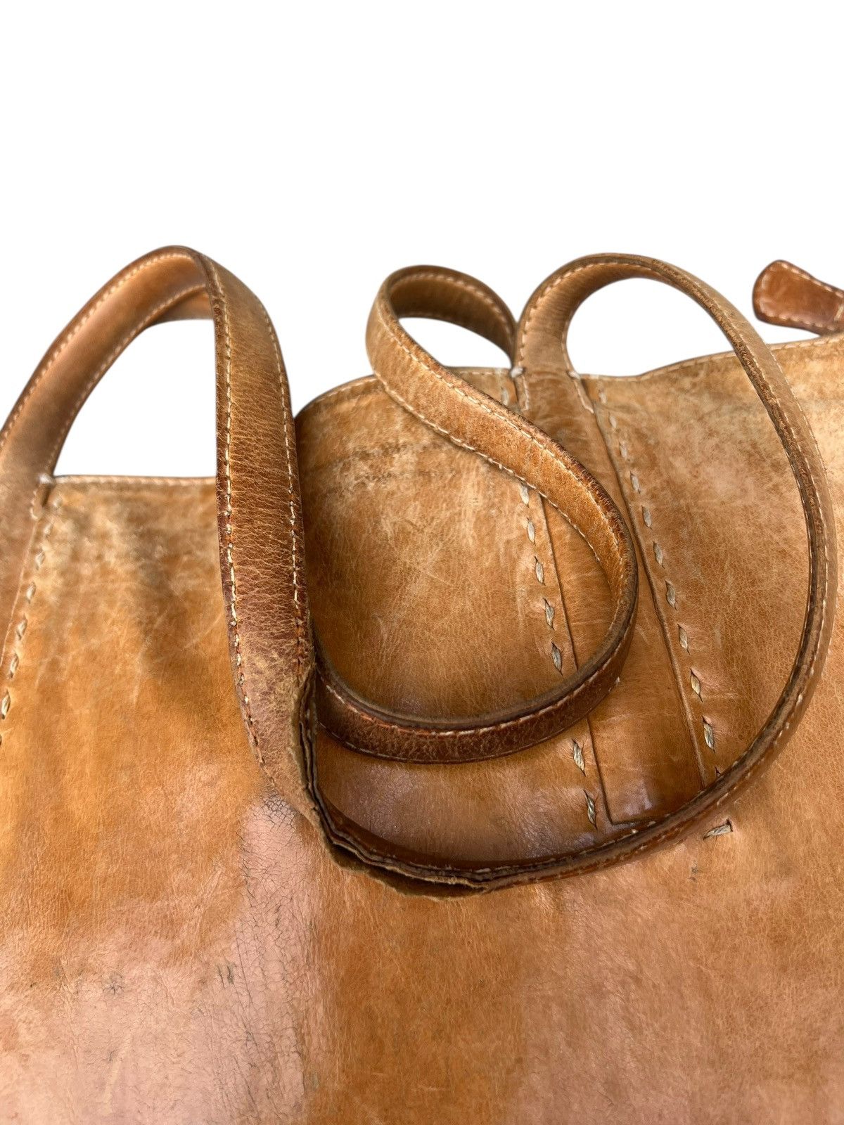 Leather Distressed Patina Leather Tote Bag Genten Japan Size ONE SIZE - 7 Thumbnail