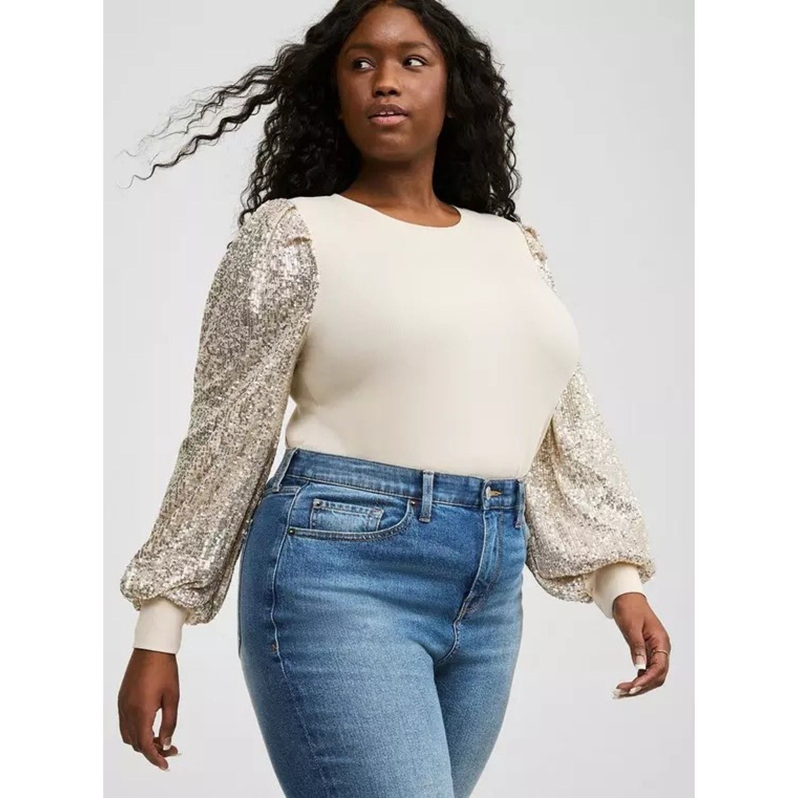 Torrid Torrid Sequin Ribbed Knit Top - Champagne - Size 00 / M Size L / US 10 / IT 46 - 2 Thumbnail