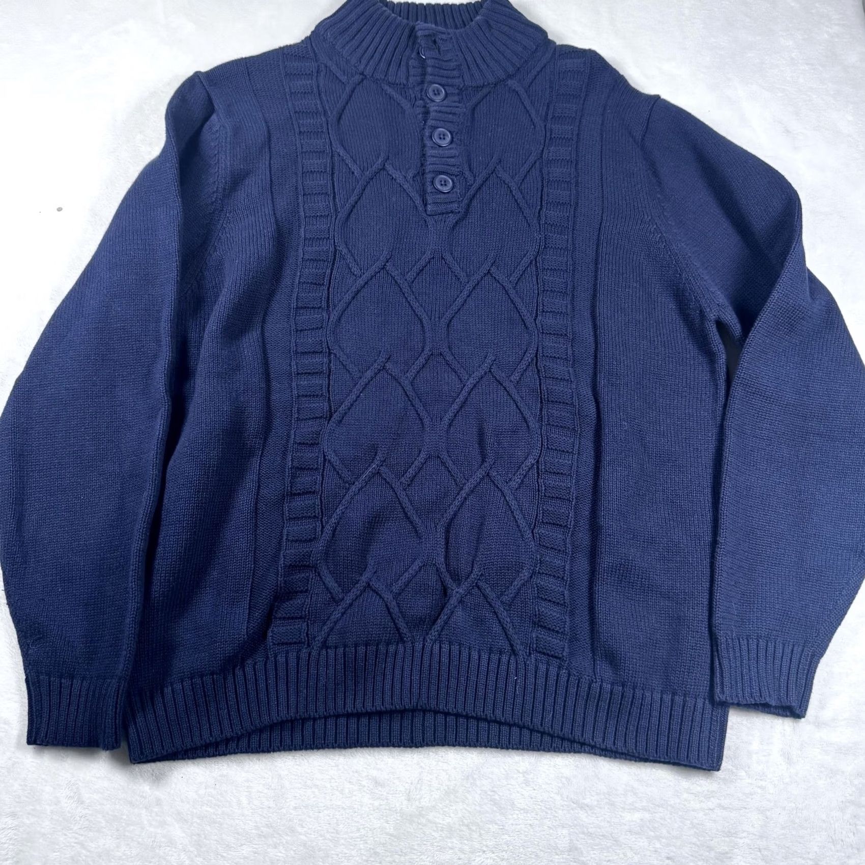 Vintage VINTAGE Gioberti Sweater Mens Large Navy Mock Neck Cable Knit Pullover AF-1206 Size US L / EU 52-54 / 3 - 2 Thumbnail