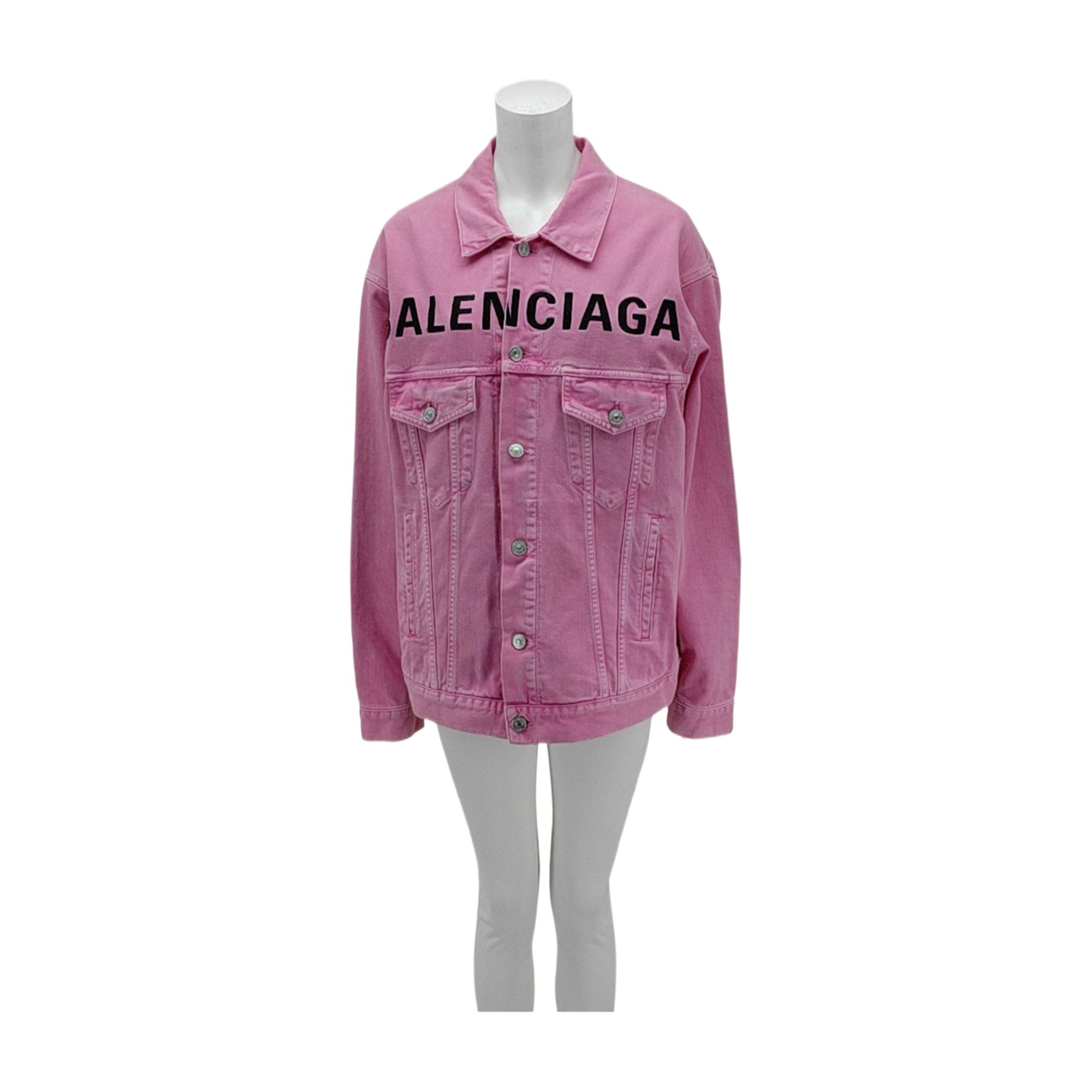 Balenciaga Balenciaga Pink Logo Denim Jacket Size 34 Size XS / US 0-2 / IT 36-38 - 1 Thumbnail