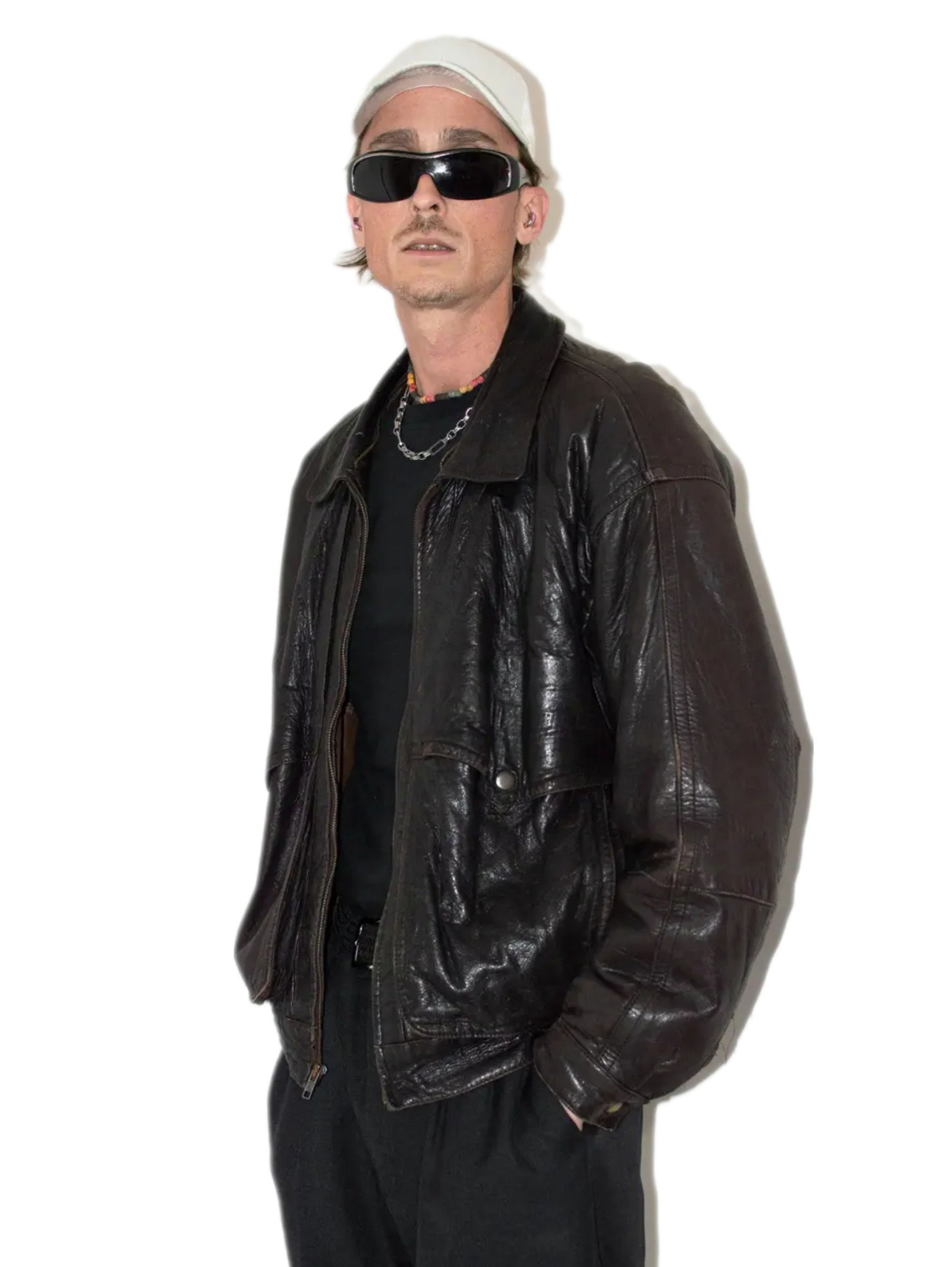 Designer × Vintage Vintage Brown box cut leather bomber jacket Size US XL / EU 56 / 4 - 1 Thumbnail
