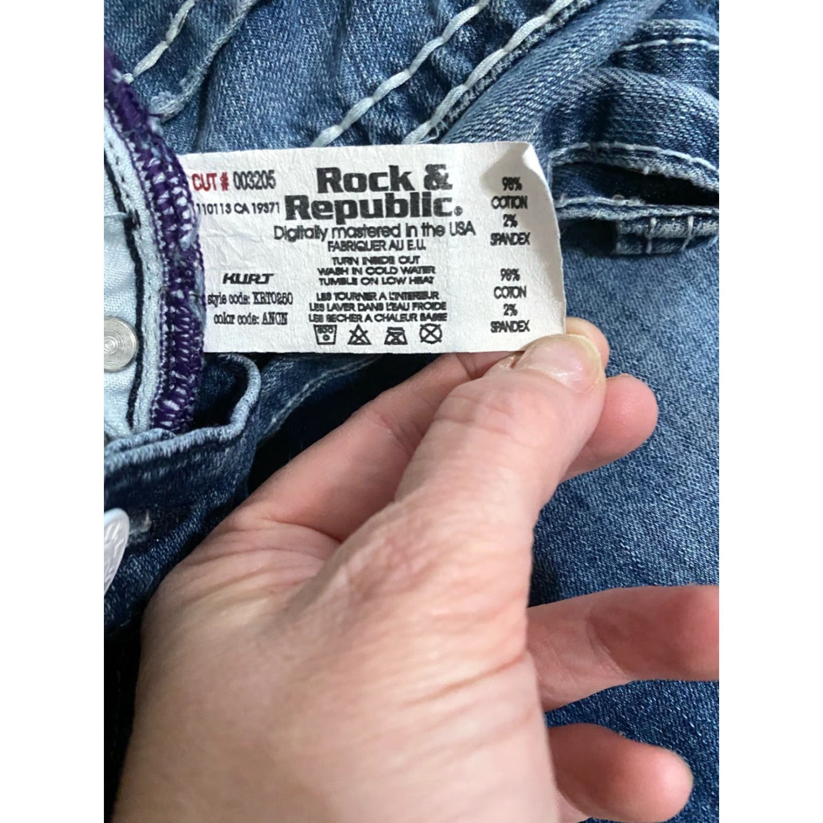 Vintage VINTAGE Rock & Republic Women's Bootcut Jeans Size 24 Blue Rhinestone Solid Low Rise 6.5-8.5 Zip Regular Cap City? Size 42" / US 20 - 5 Thumbnail