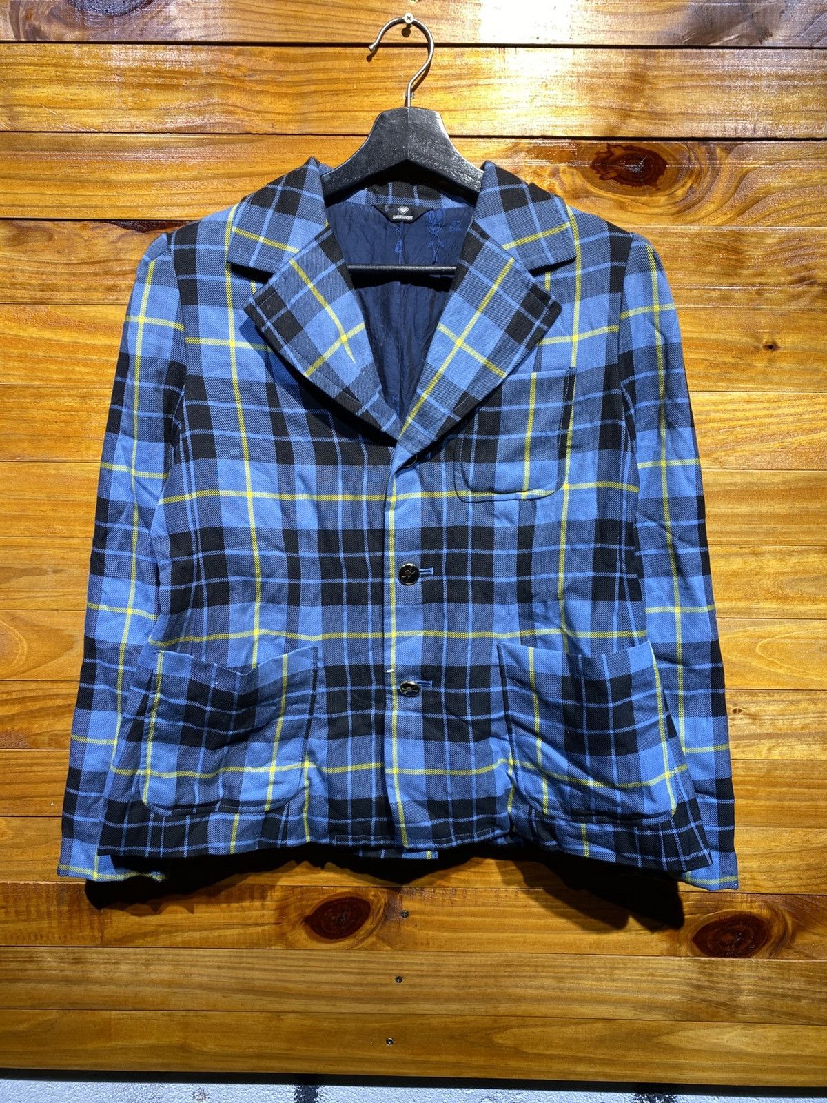 Super Lovers Vintage Super Lovers Blue Checkered Blazer Jacket Harajuku Size M / US 6-8 / IT 42-44 - 3 Thumbnail