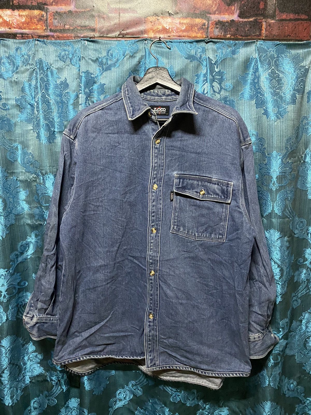 image of Vintage Zippo Work Shirt Denim in Blue, Men's (Size Large)