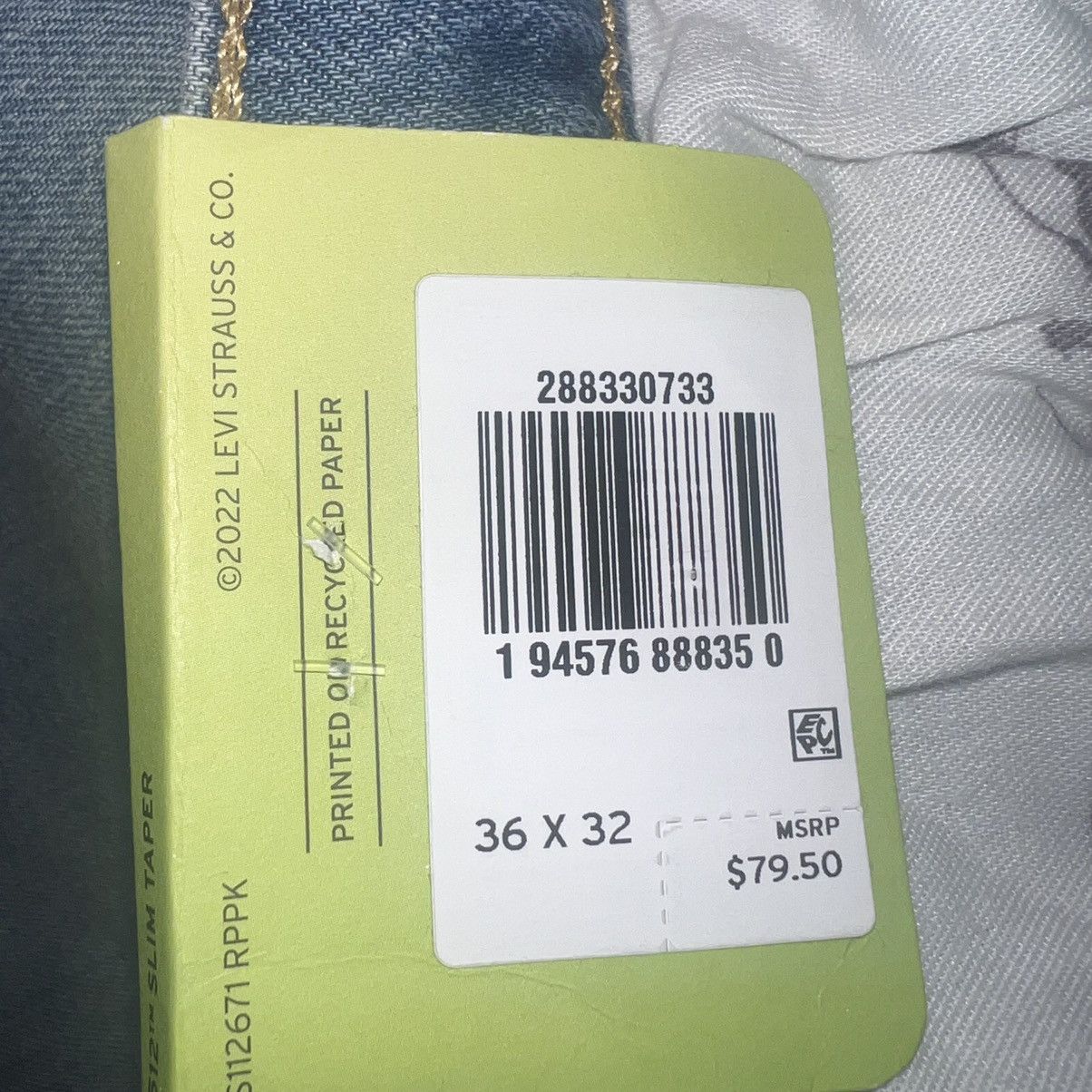 Levi's Brand New Levi’s 512 Slim Taper Fit Light Blue Size: 36X32 Size US 36 / EU 52 - 4 Thumbnail