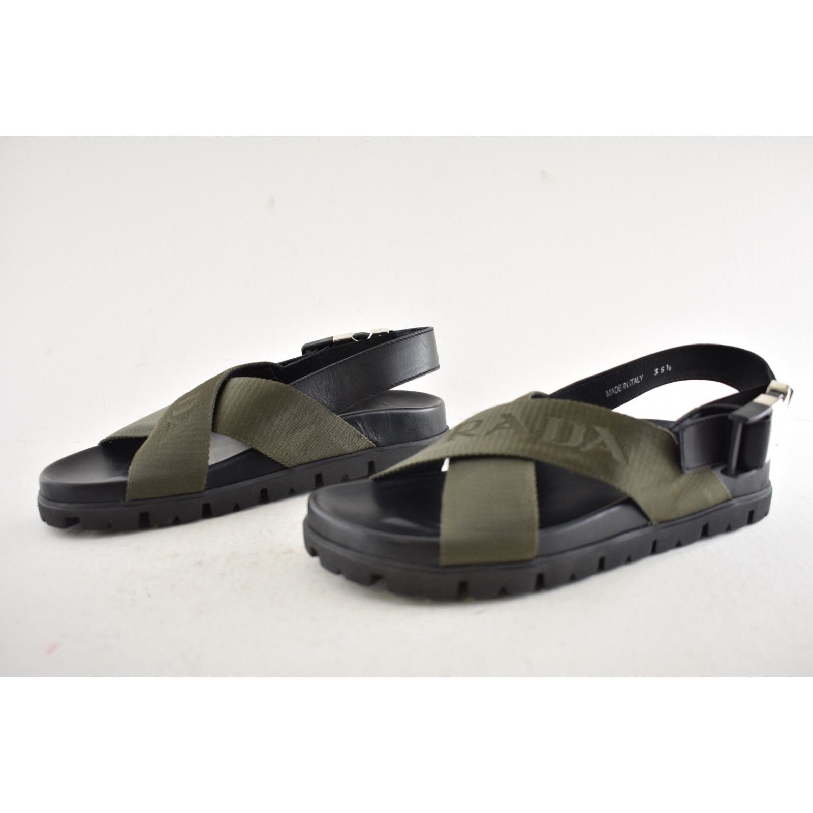 Prada Prada Montana Nastro Criss Cross Strap Buckle Green Black Size US 5.5 / IT 35.5 - 12 Thumbnail