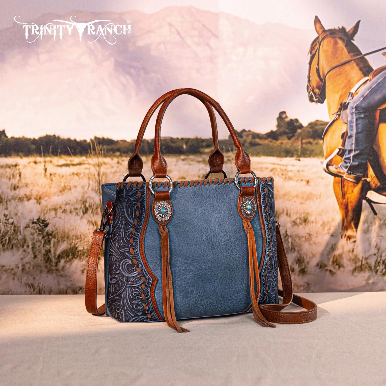 Designer Trinity Ranch Stylish Blue Handbag with Braided Detail Size ONE SIZE - 2 Thumbnail