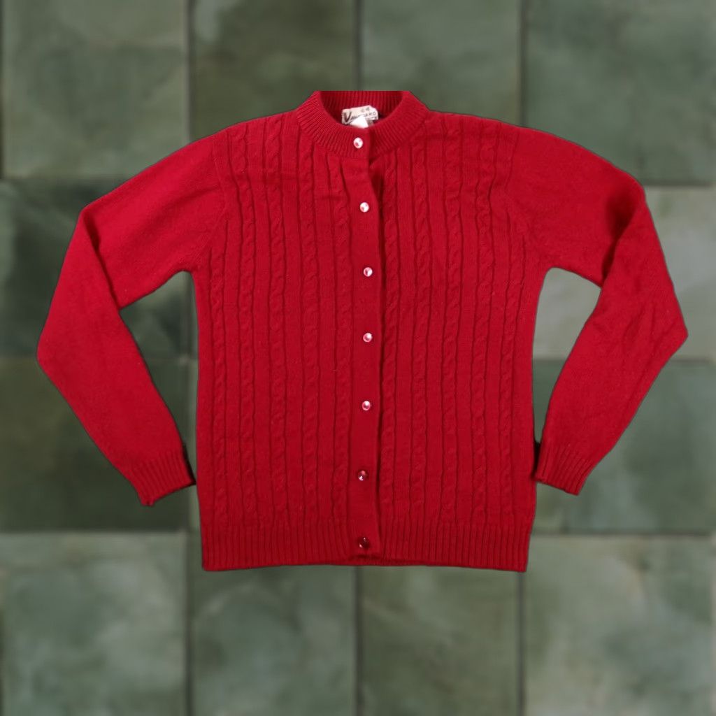 Vintage VINTAGE Vanguard Cardigan Sweater Womens 38 Cable Knit Long Sleeve Button Front Red Women's Sizes Regular Crew Neck Ribbed Cuffs Buttons Size XS / US 0-2 / IT 36-38 - 1 Thumbnail