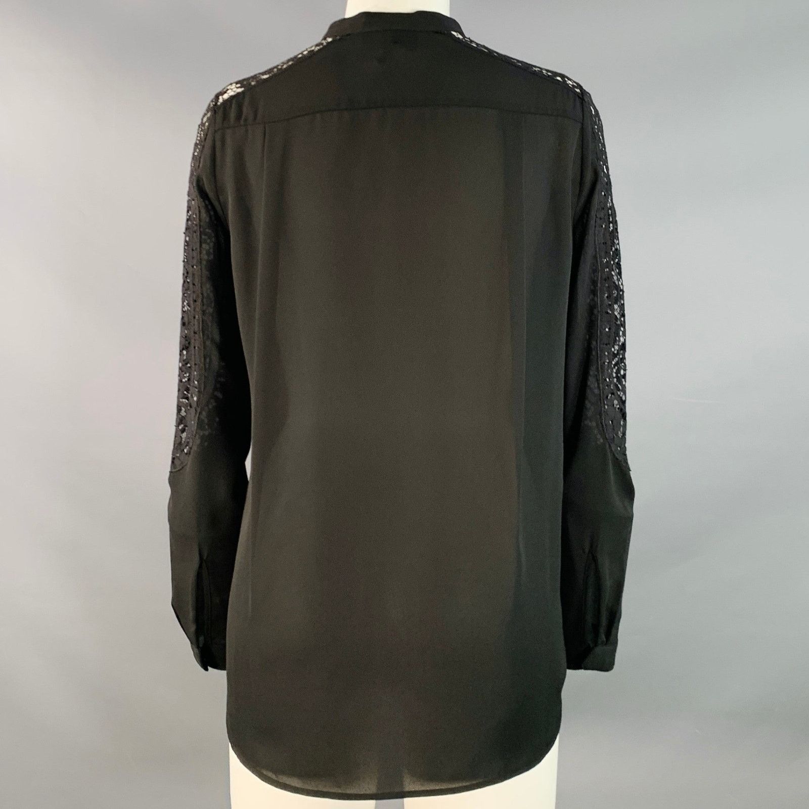 The Kooples Black Polyester Collarless Lace Trim Hidden Buttons Blouse Size S / US 4 / IT 40 - 4 Thumbnail