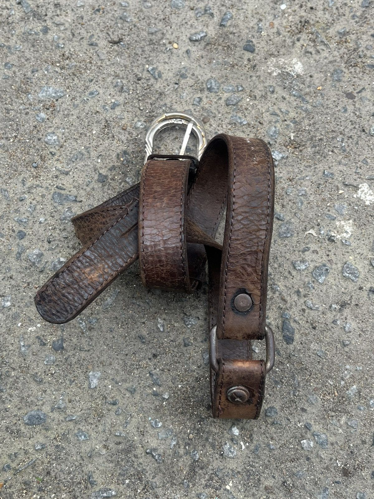 KMRii Rugged Patina Leather Belt Heavy Distressed Size 30 - 11 Thumbnail