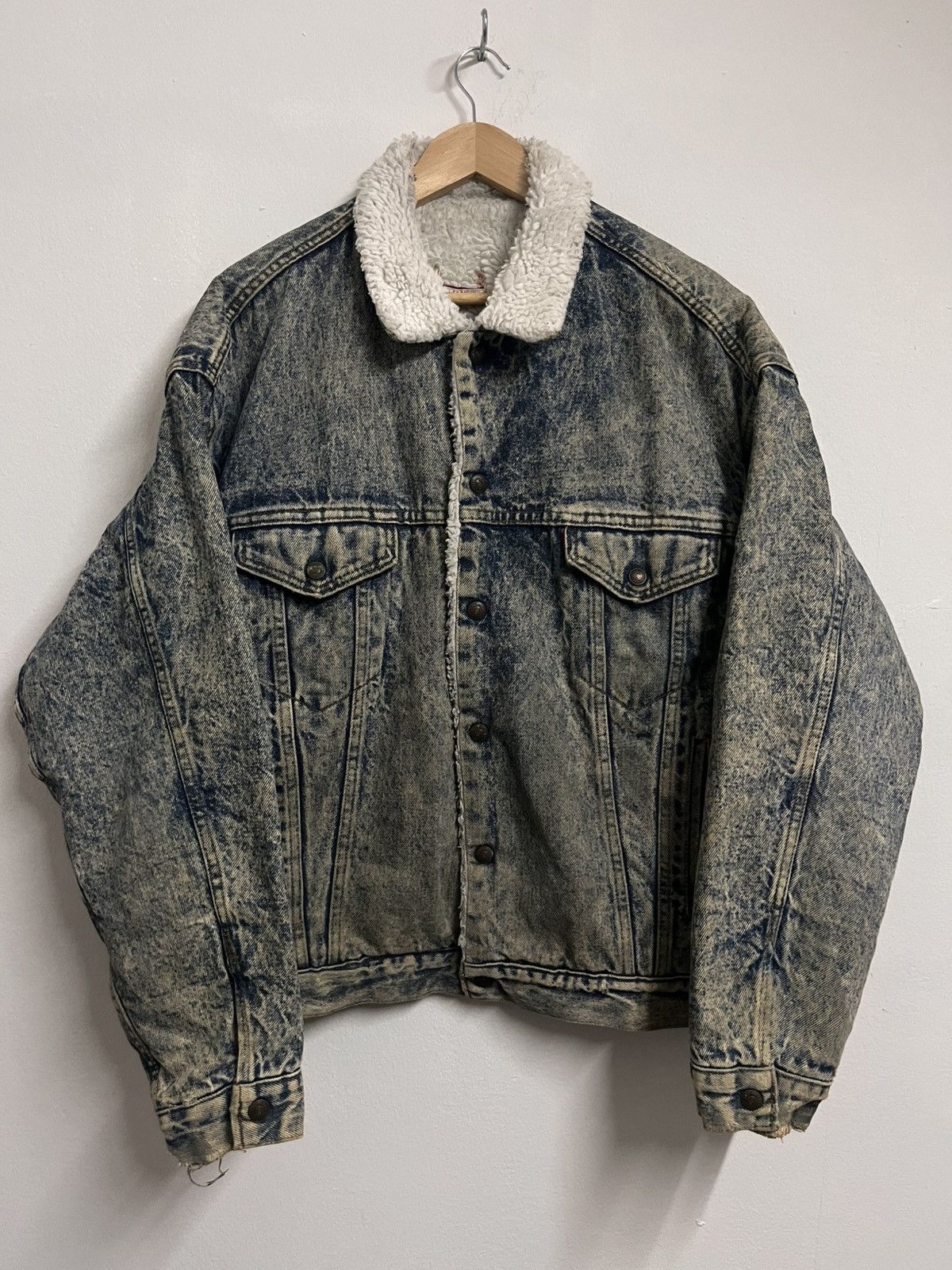 ?TRUE VINTAGE 80s Levis Sherpa ACID WASH Heavy Truckers