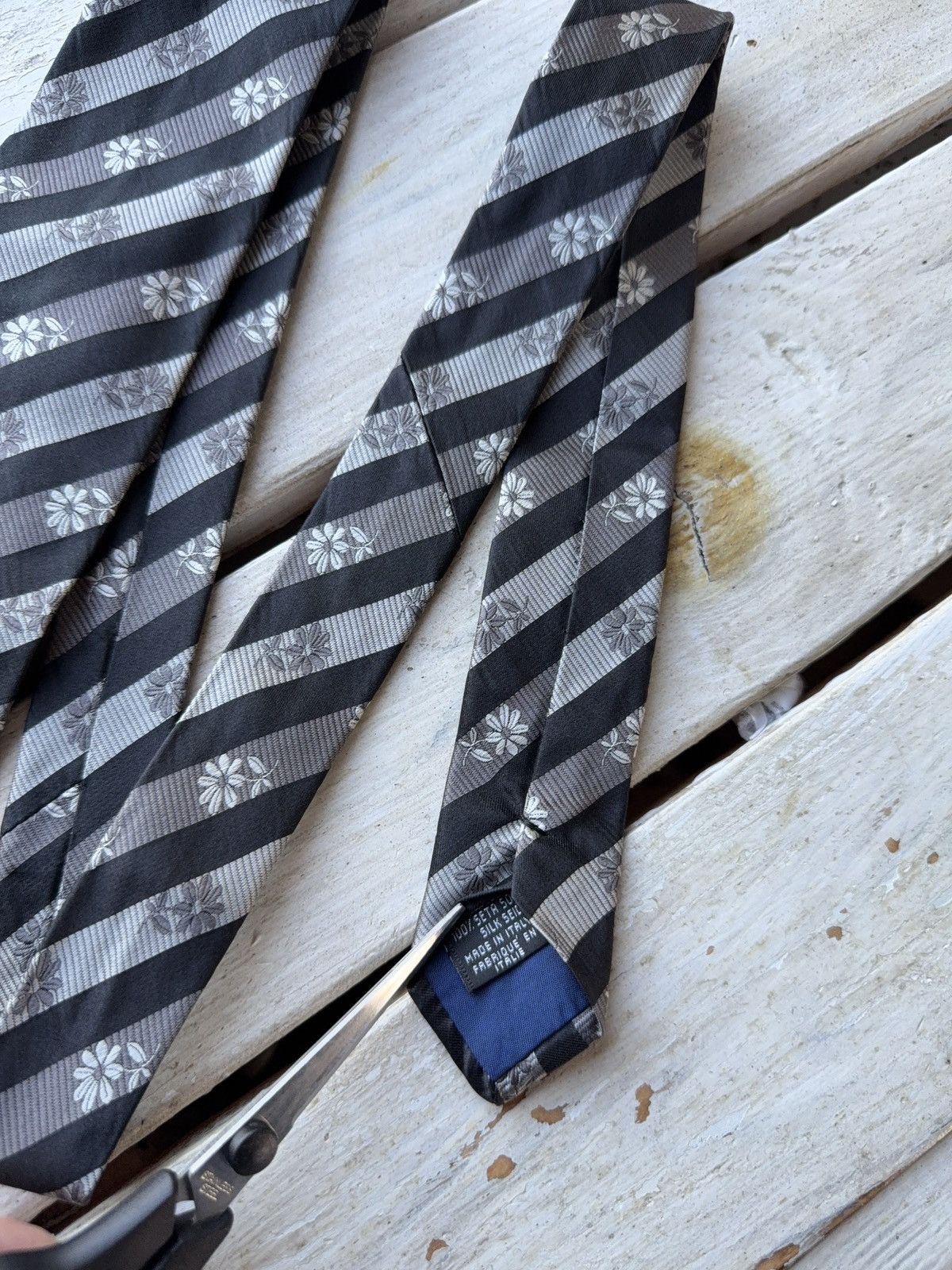 Designer × Kenzo Kenzo Homme Tie Black Gray Floral Stripe Made in Italy Silk Size ONE SIZE - 4 Thumbnail