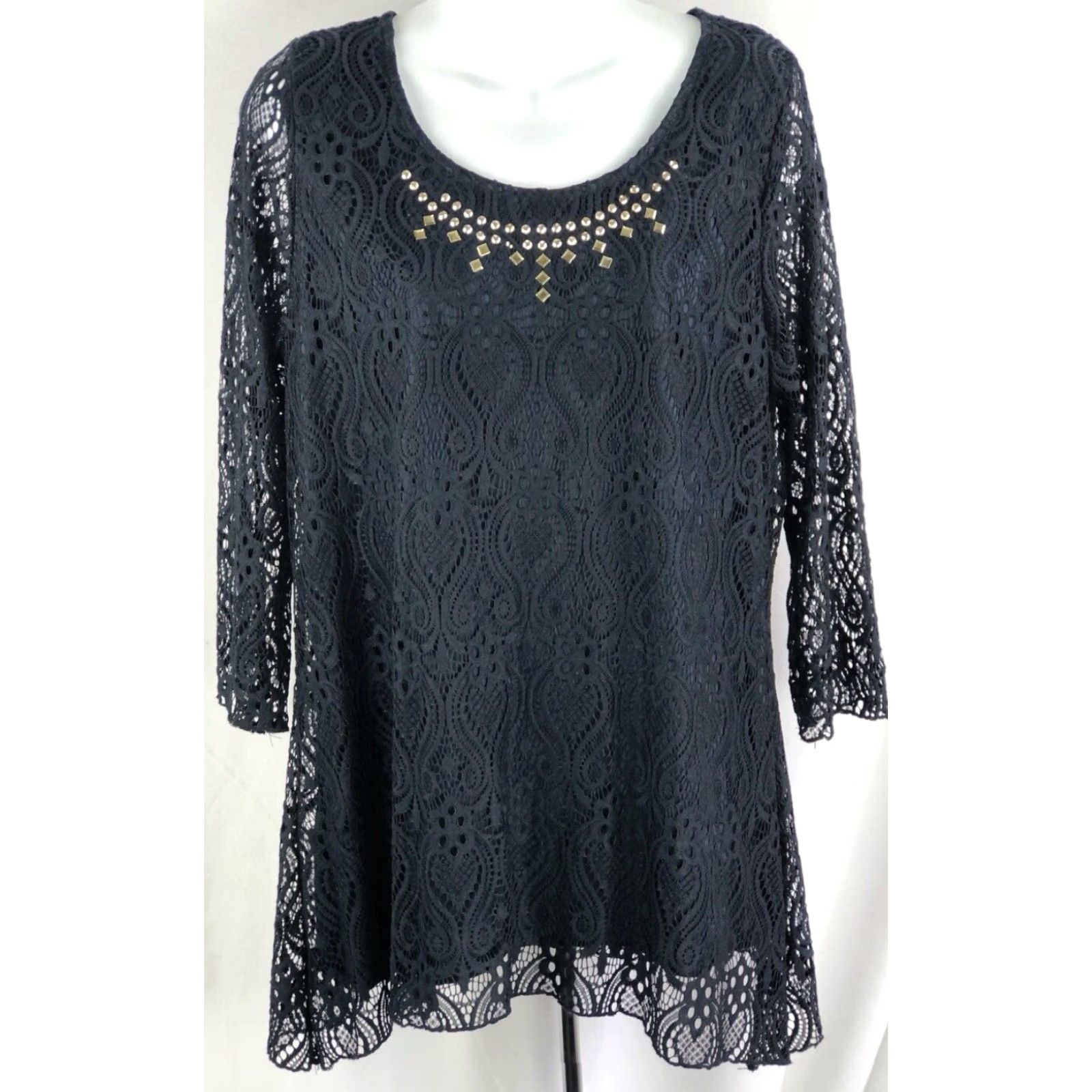Vintage VINTAGE Lace top M Blue Beaded Crochet Asymmetrical Hem Whimsigoth Boho Fairy Grunge Shirt Womens Size M / US 6-8 / IT 42-44 - 5 Thumbnail