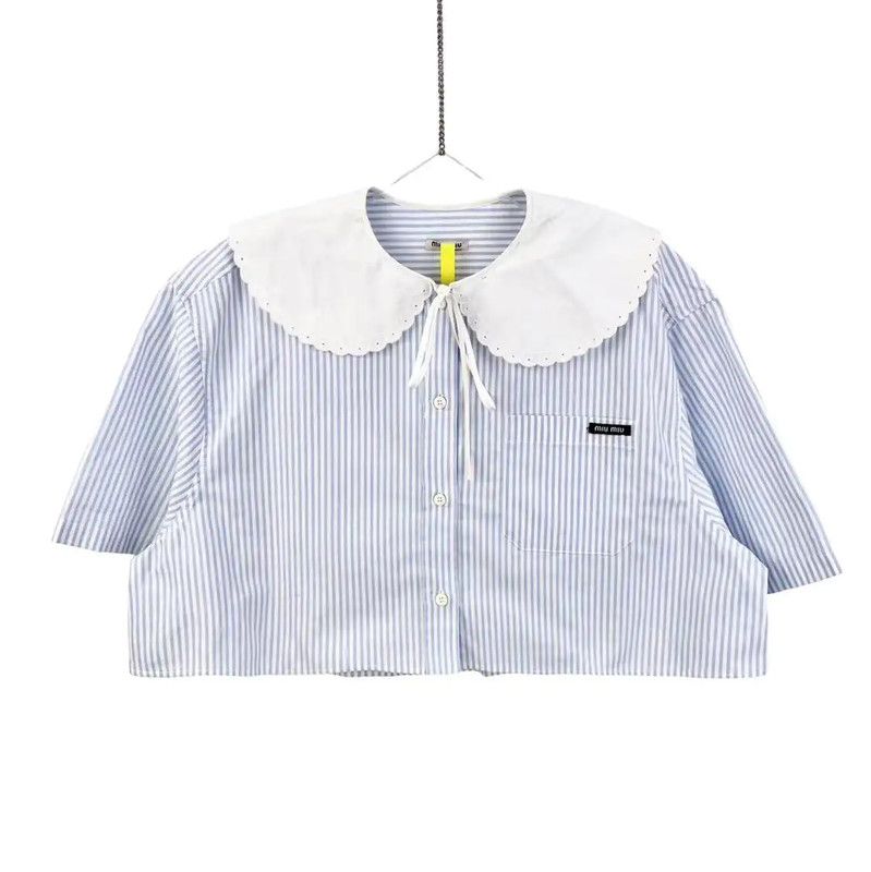 Miu Miu Miu Miu Pale Blue Cotton Blouse with Large Collar 0089 Size ONE SIZE - 1 Thumbnail