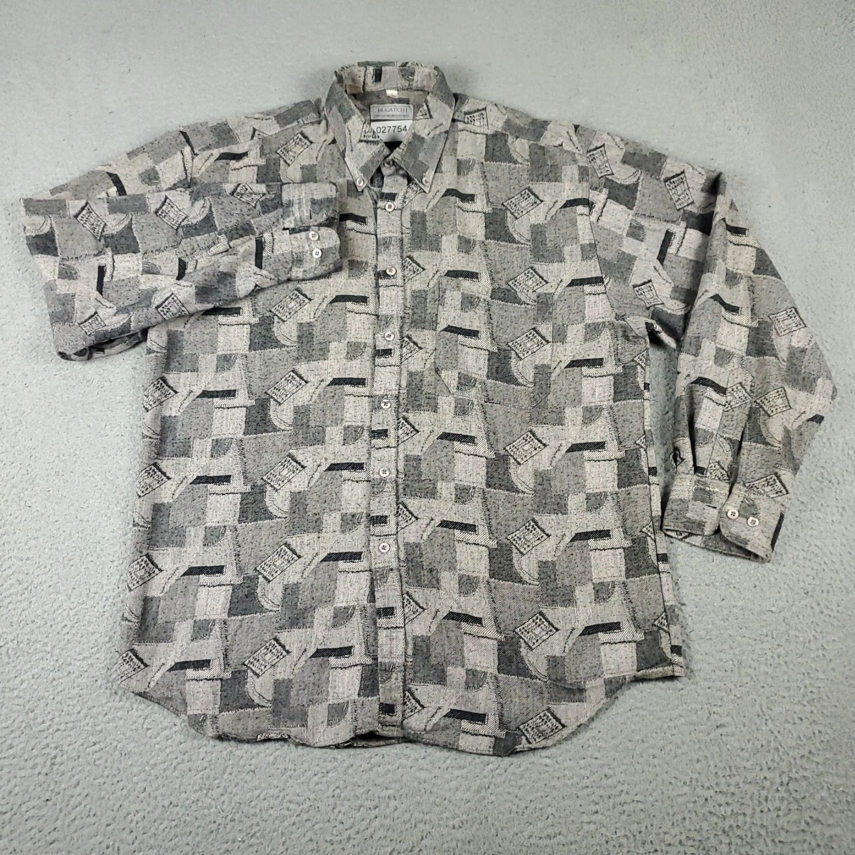 BUGATCHI Bugatchi Uomo Button-Up Shirt Mens Large Gray Geometric Long Sleeve Size US L / EU 52-54 / 3 - 2 Thumbnail
