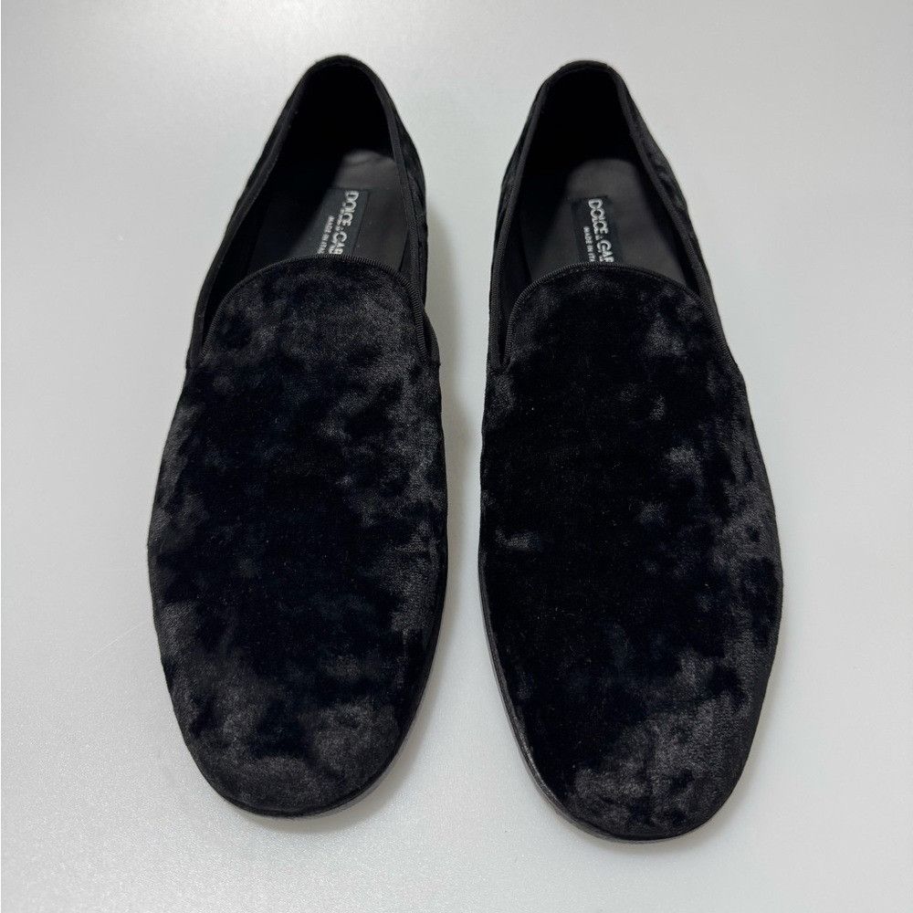 Dolce & Gabbana Dolce & Gabbana Velvet Slippers Loafers Black Men’s Size UK Size US 8 / EU 41 - 2 Thumbnail