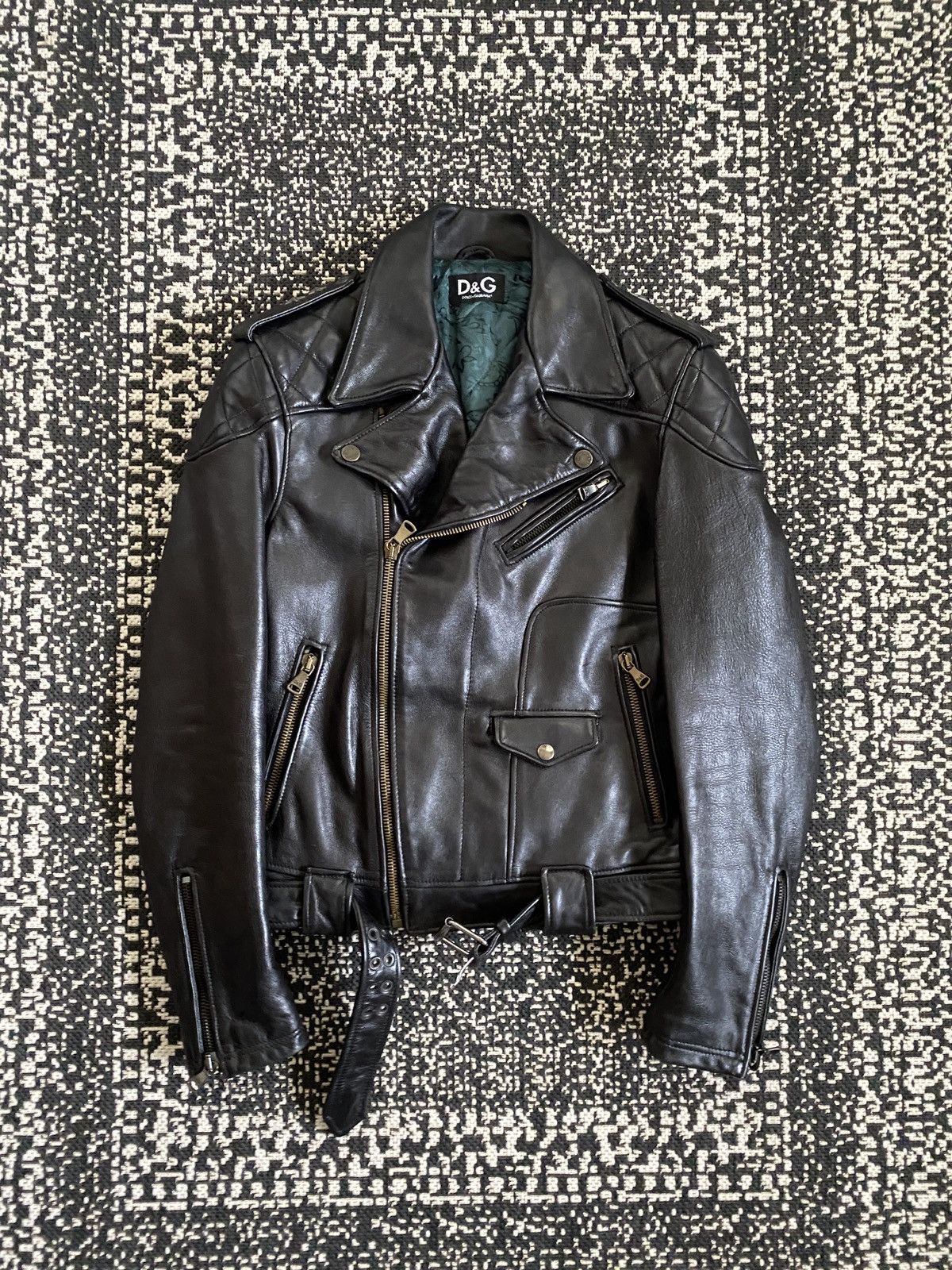 image of Dolce Gabbana D&g Ss02 Leather Biker Studded Jacket in Black, Men's (Size Medium)