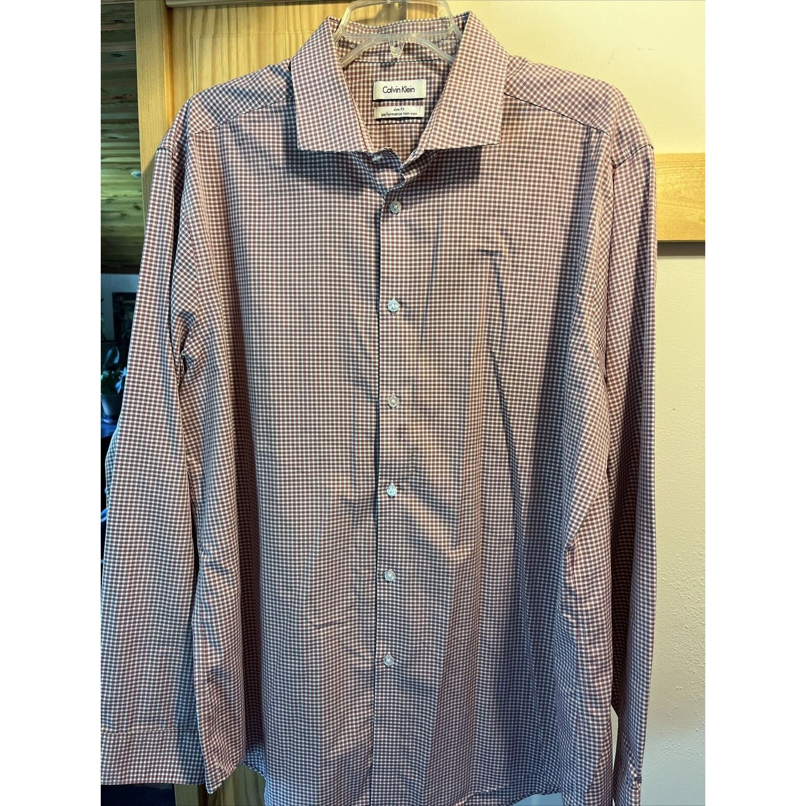 Calvin Klein Calvin Klein Men’s 17.5 34/35 Red Check Button Cotton Shirt Size US XL / EU 56 / 4 - 4 Thumbnail