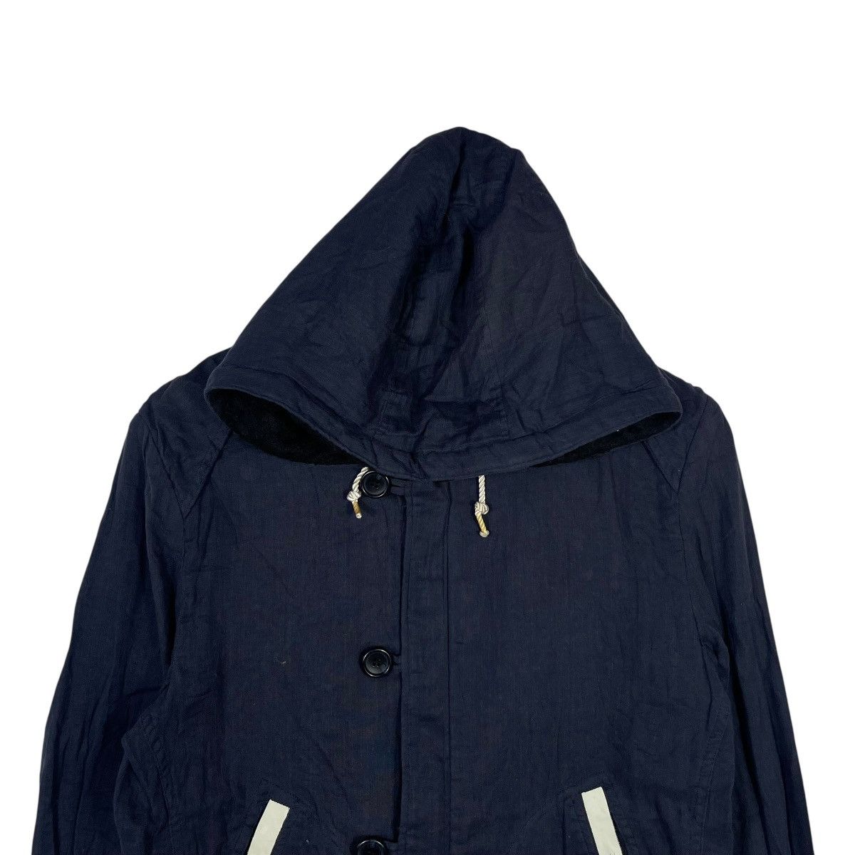 Vintage Bark Tannage Hooded Jacket Navy Horse Leather Trim Japanese Size S / US 4 / IT 40 - 2 Thumbnail