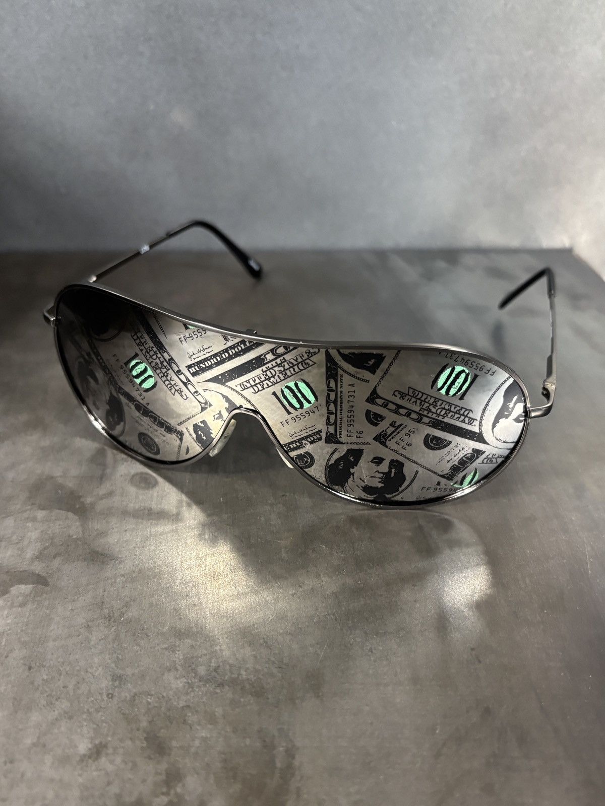 Vintage Y2K Cash Money Print Sunglasses $100 Dollar Aviator Novelty Size ONE SIZE - 18 Thumbnail