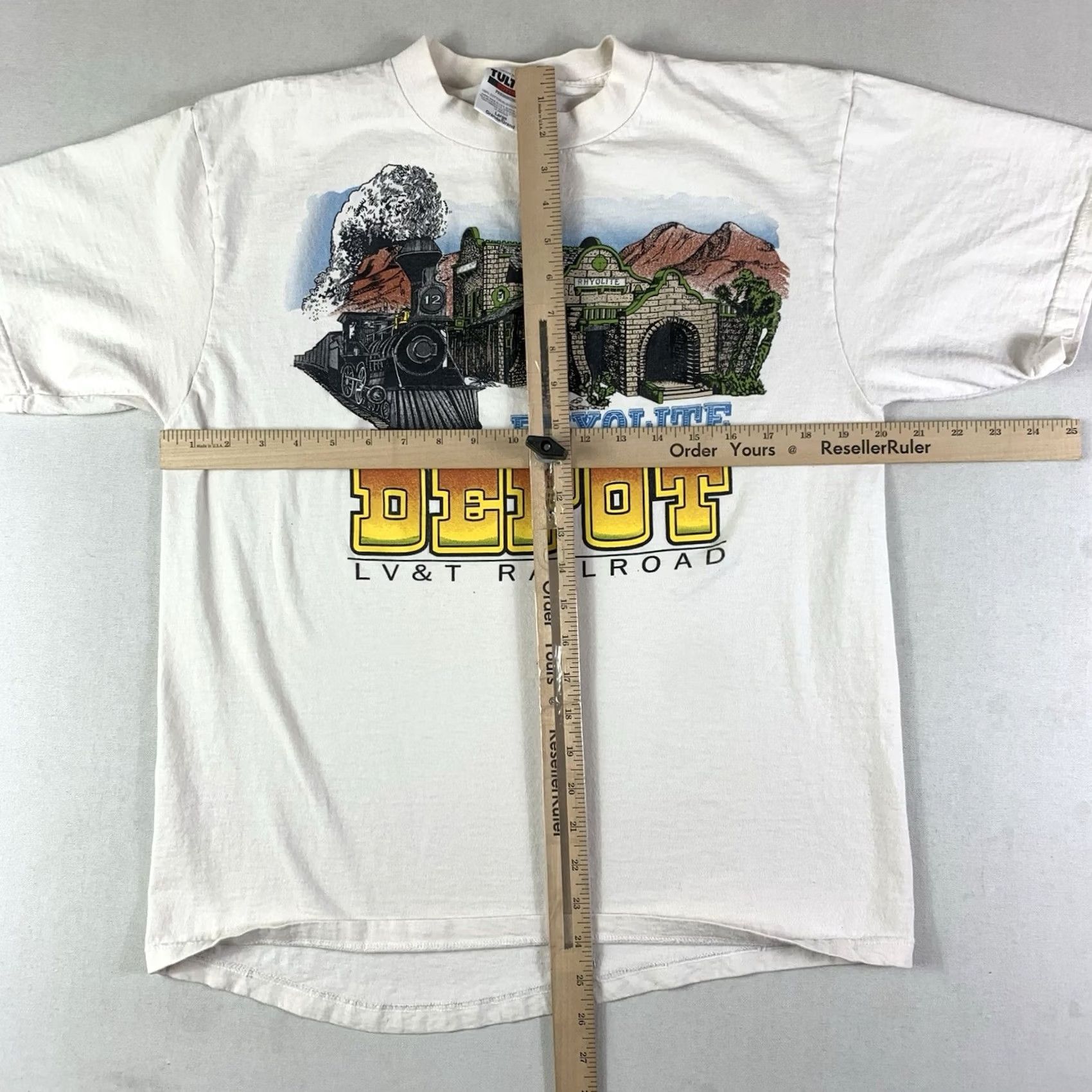 Tultex VINTAGE 90s Tultex Railroad T-Shirt Mens Large White Crew Neck Cotton LV&T Rhyolite Depot Made in USA Shirt Size US L / EU 52-54 / 3 - 3 Thumbnail