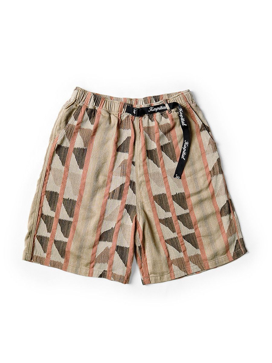 image of Kapital Cotton Pueblo Stripe Easy Shorts in Pink Beige, Men's (Size 32)