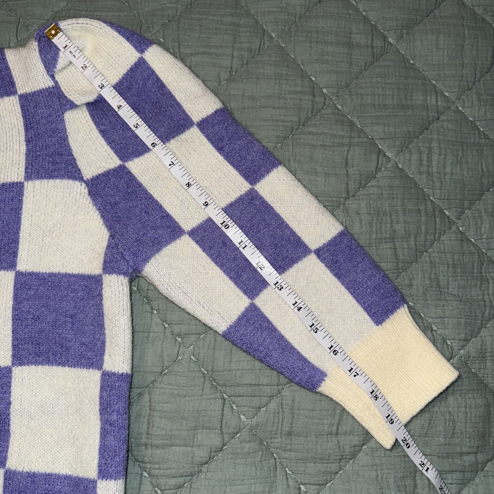 Other &Merci Women’s Purple Checkered Puff Sleeved Sweater Sz L Size L / US 10 / IT 46 - 12 Thumbnail