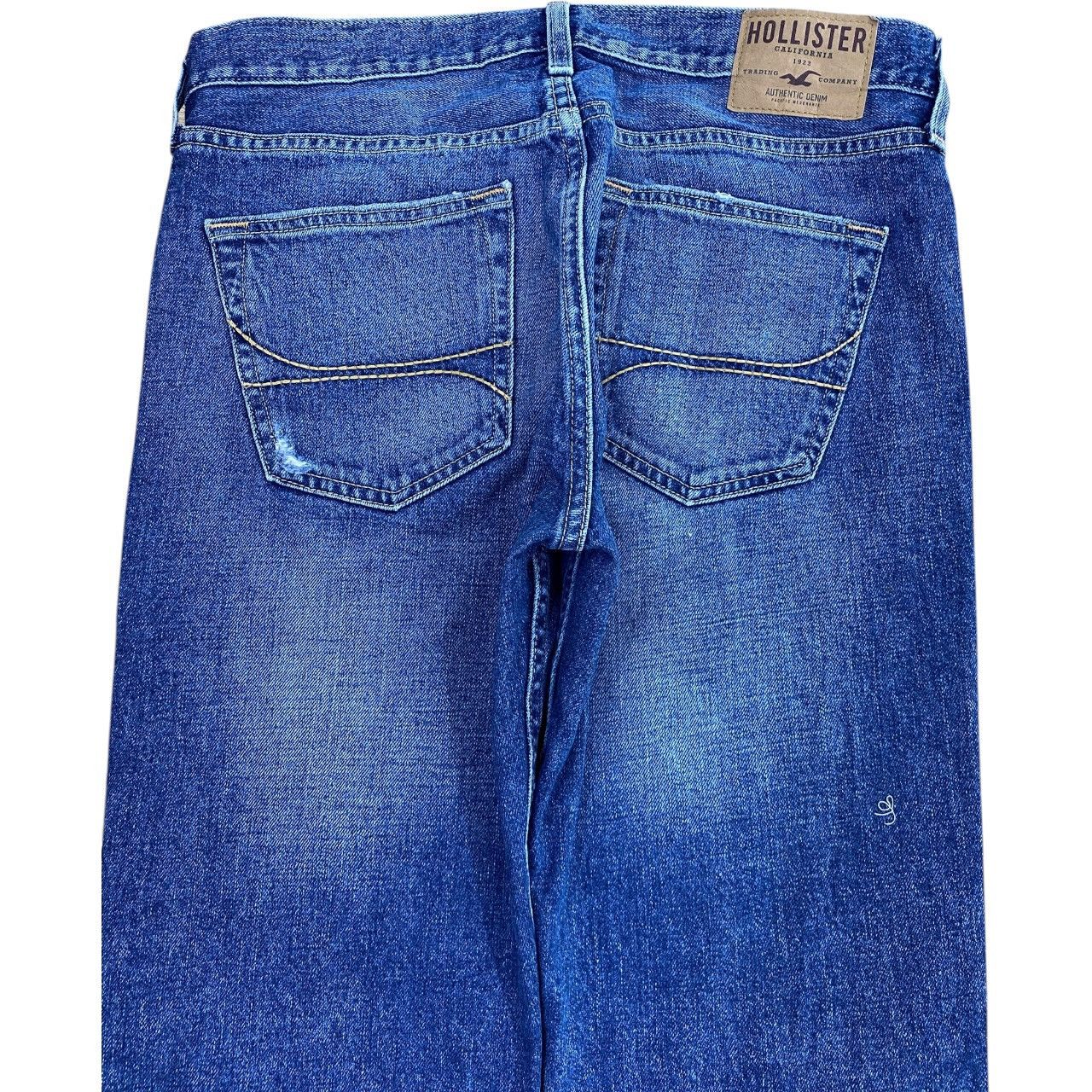 Hollister Hollister Slim Straight Blue Wash Distress Patch Style Jeans Size US 32 / EU 48 - 4 Thumbnail