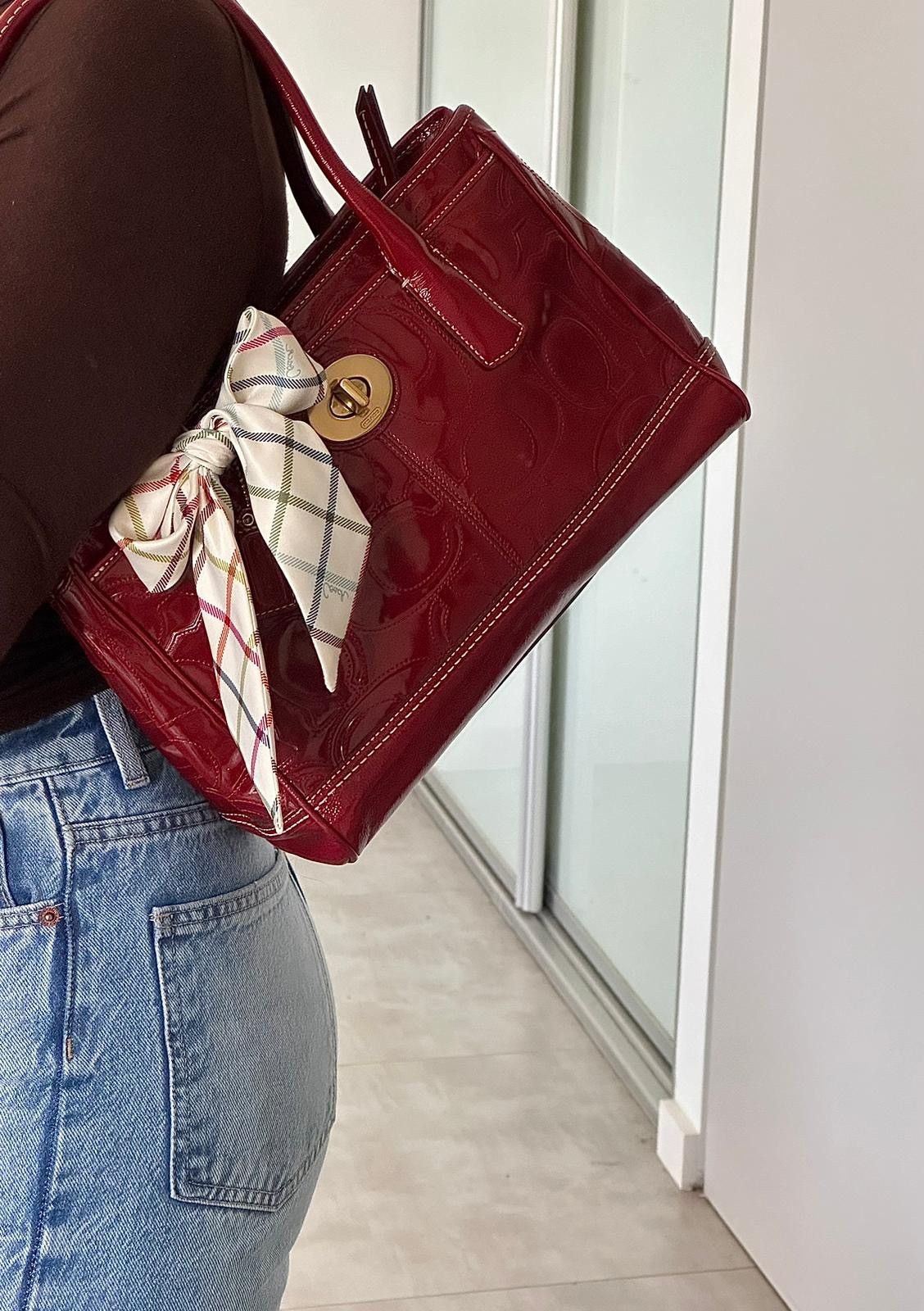 Coach Coach Patent Leather Embossed Signature Satchel Red Size ONE SIZE - 2 Thumbnail