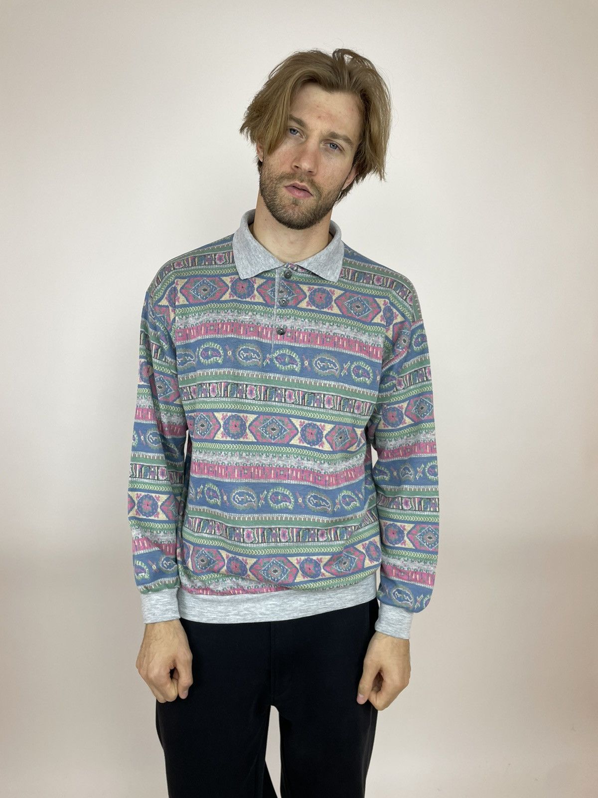 Japanese Brand × Vintage GREEN DUCK Vintage striped polo long sleeve Mens size XL Size US XL / EU 56 / 4 - 1 Thumbnail