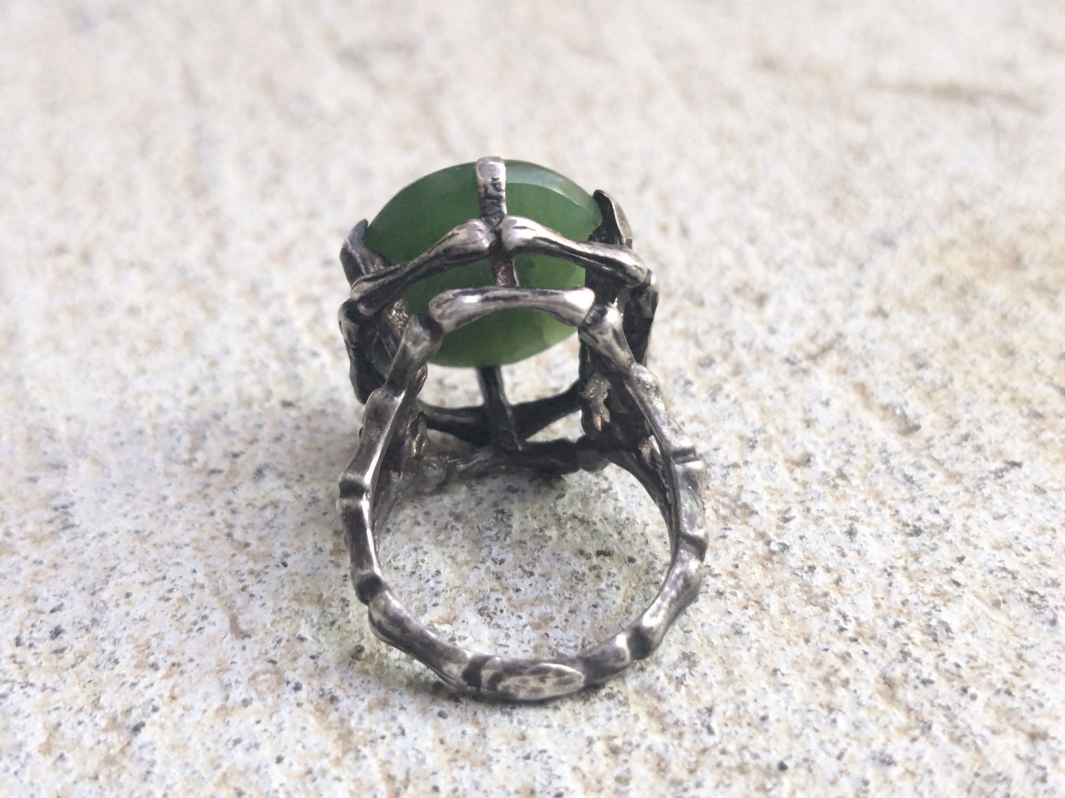 Vintage Vintage Sterling Silver Ring Green Jade 5.25 Brutalist Size ONE SIZE - 9 Thumbnail