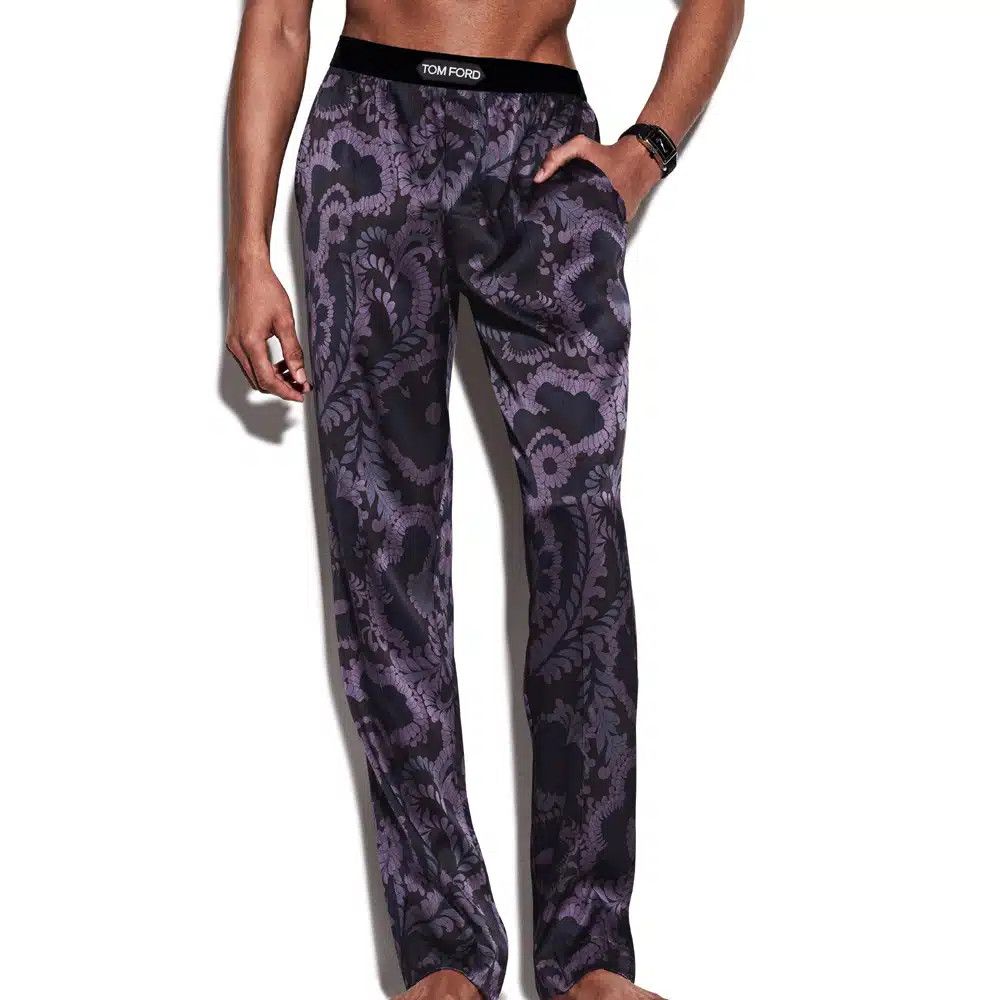 Tom Ford o1sndg1125 IST4H20 TF Logo Silk Pajama Pant in Purple/Black Size US 34 / EU 50 - 1 Thumbnail