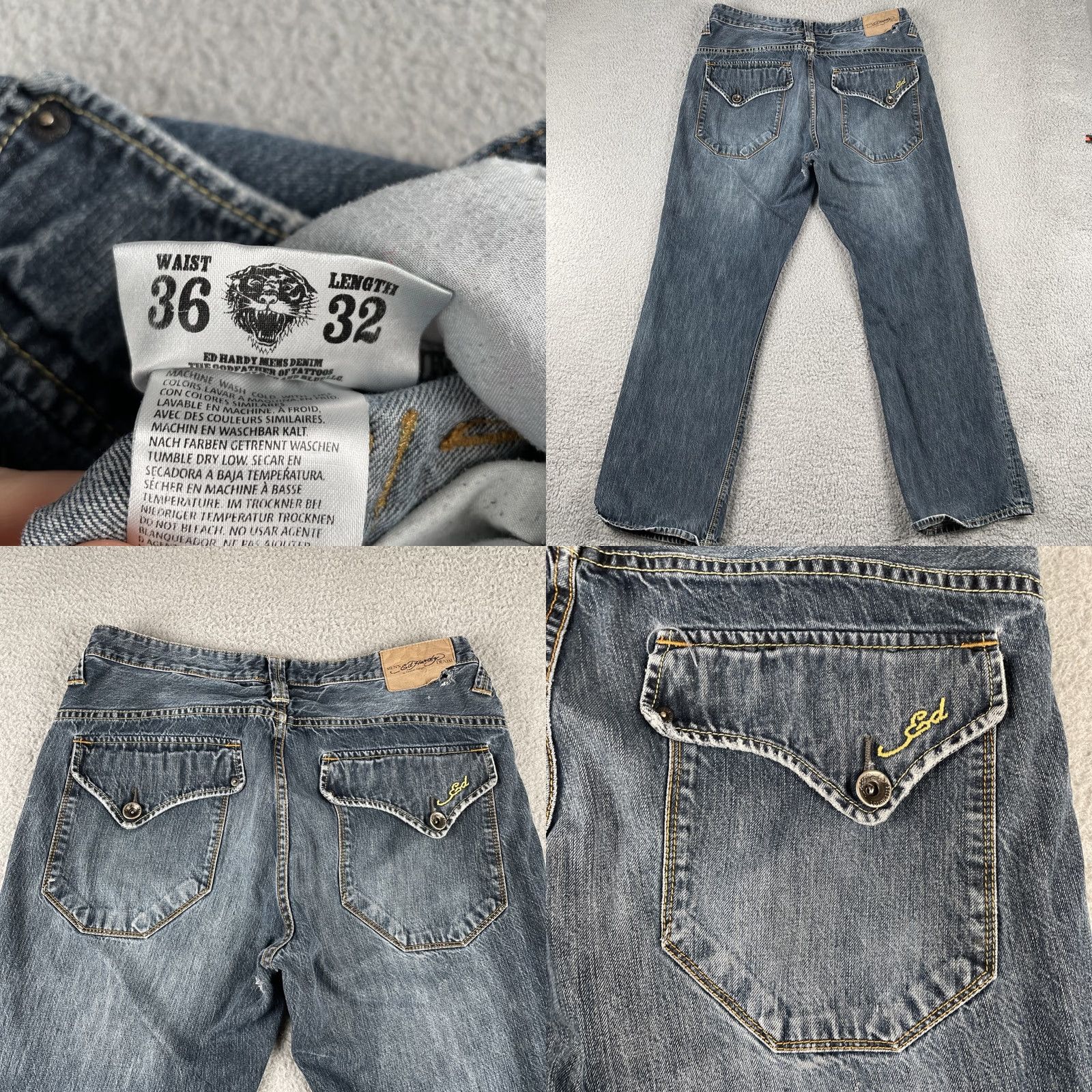 Ed Hardy VINTAGE Ed Hardy Jeans Denim Blue 34x31 Men 90s California Skull Tattoo Rock Streetwear Y2K Fashion Size US 34 / EU 50 - 9 Thumbnail